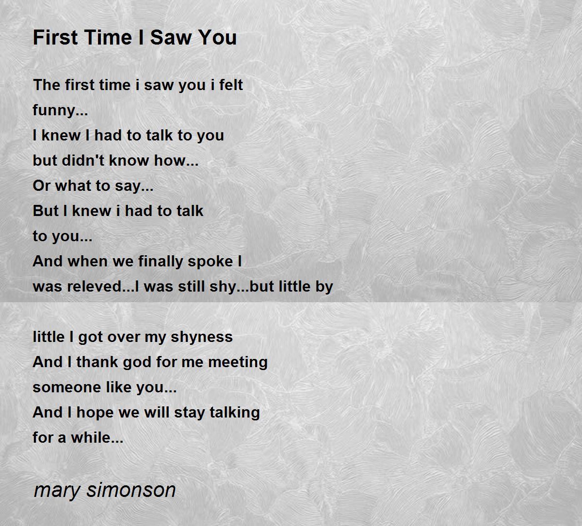 For time about the meeting first poems someone Meet Someone