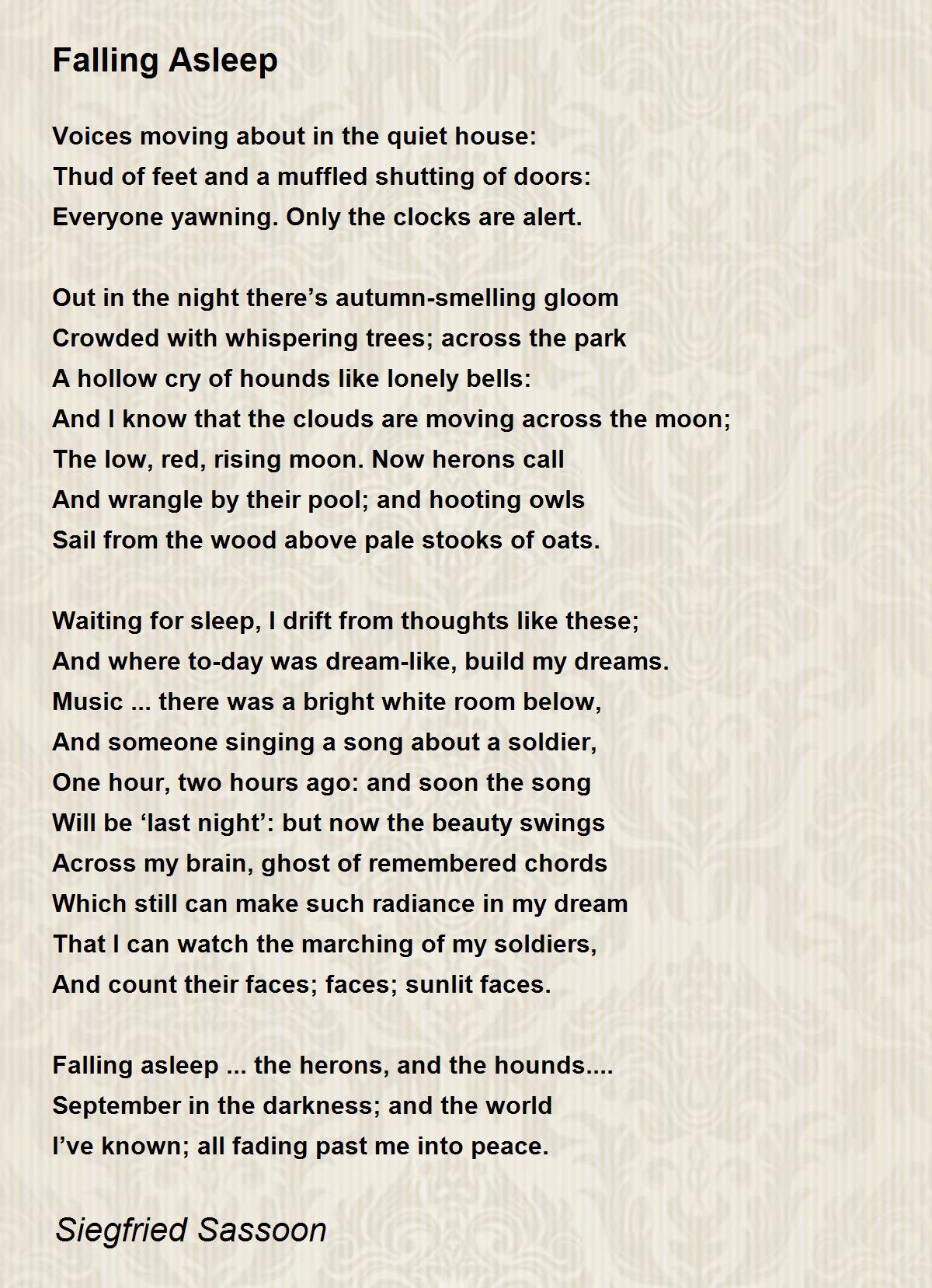 Falling Asleep Poem by Siegfried Sassoon - Poem Hunter