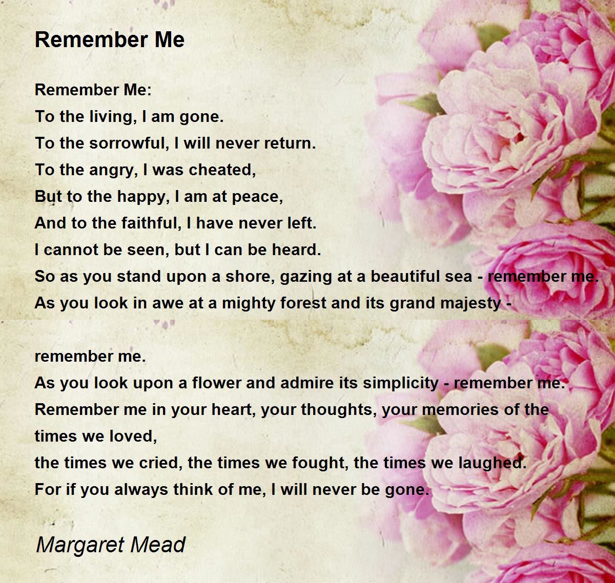 Remember Me - Remember Me Poem by Margaret Mead