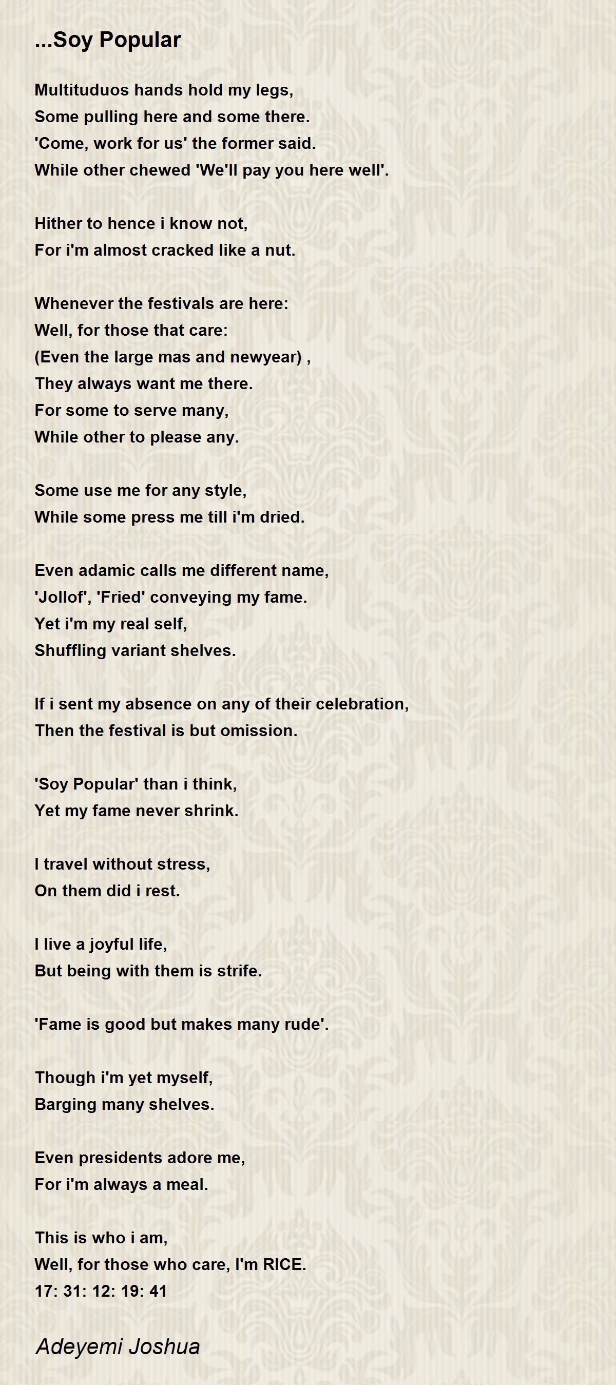 ...Soy Popular by Joshua Adeyemi Soy Popular Poem