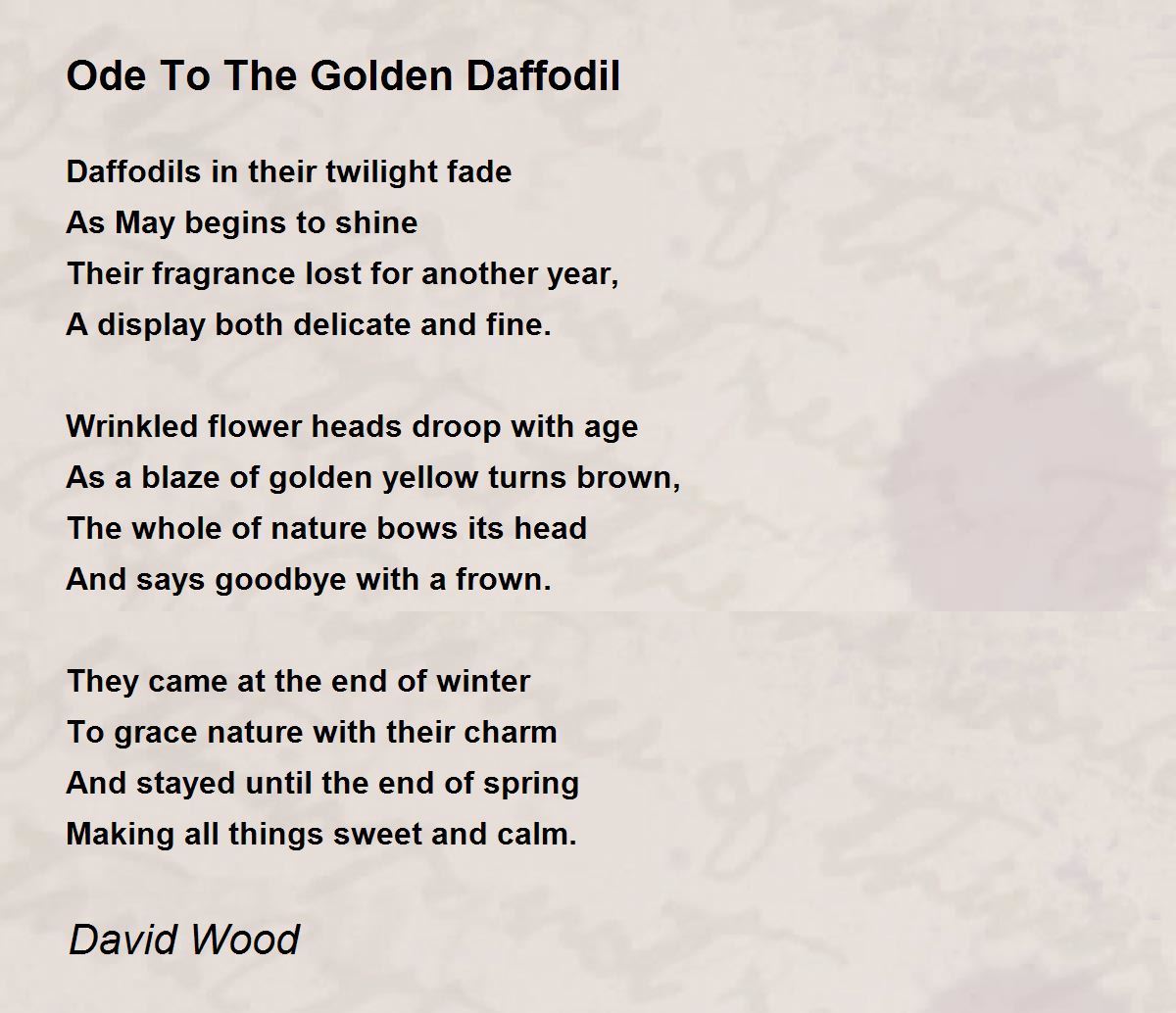 Ode To The Golden Daffodil Poem by David Wood Poem Hunter