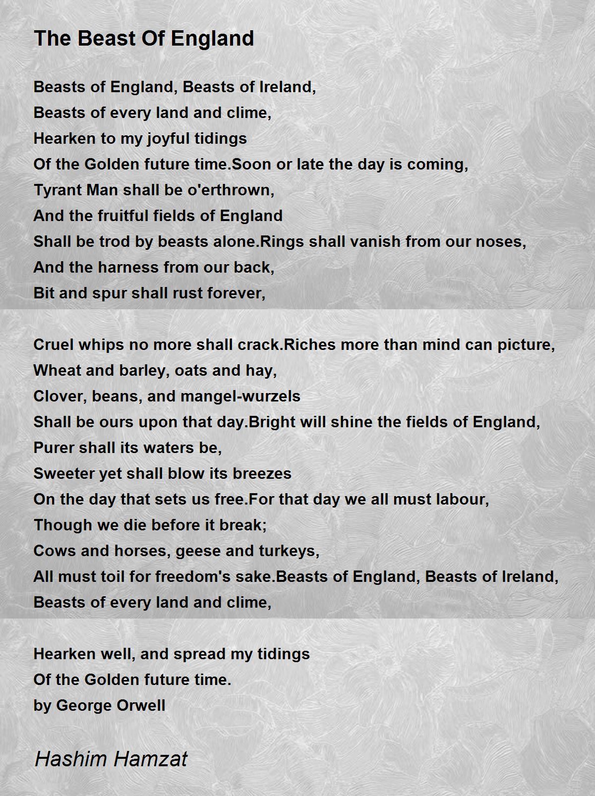The Beast Of England The Beast Of England Poem by Hashim Hamzat