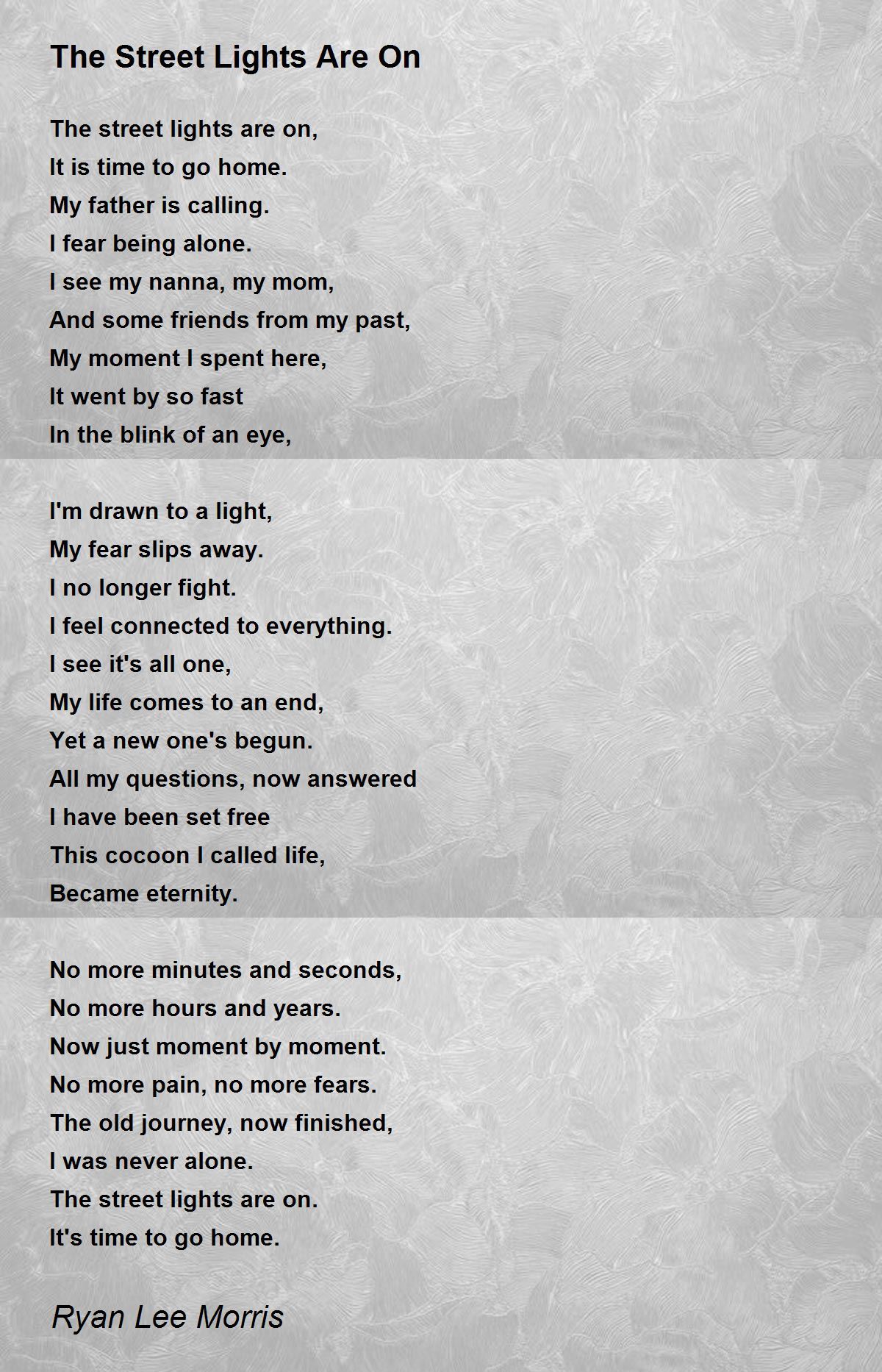 The Street Lights Are On The Street Lights Are On Poem by Ryan Lee Morris