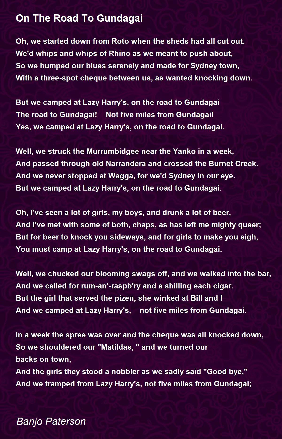 On The Road To Gundagai Poem by Banjo Paterson Poem Hunter