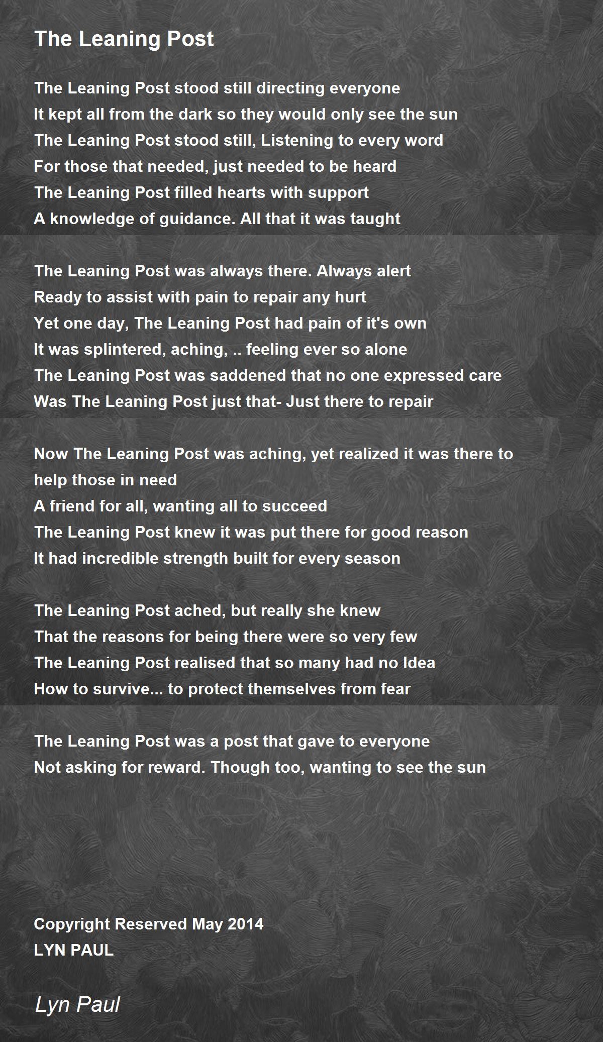 The Leaning The Leaning Poem By Lyn Paul Vrogue