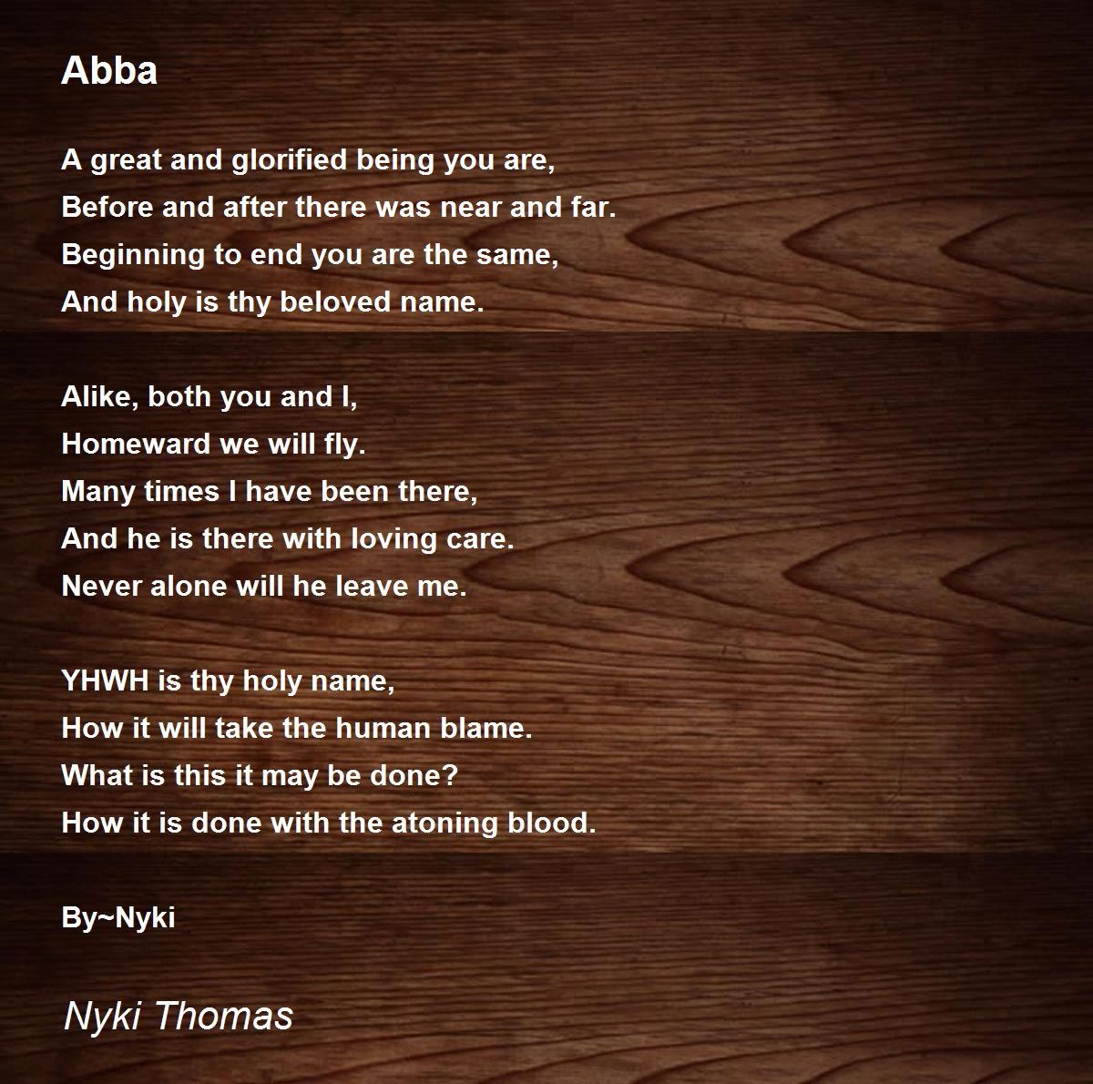 Abba Abba Poem by Nyki Thomas