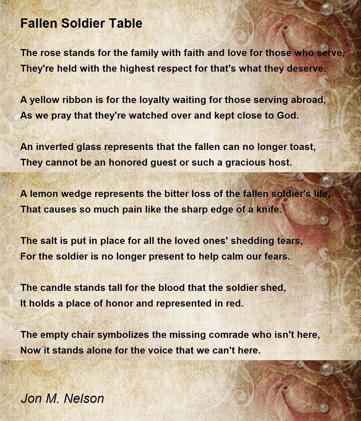 Fallen Soldier Table Poem by Jon M. Nelson Poem Hunter