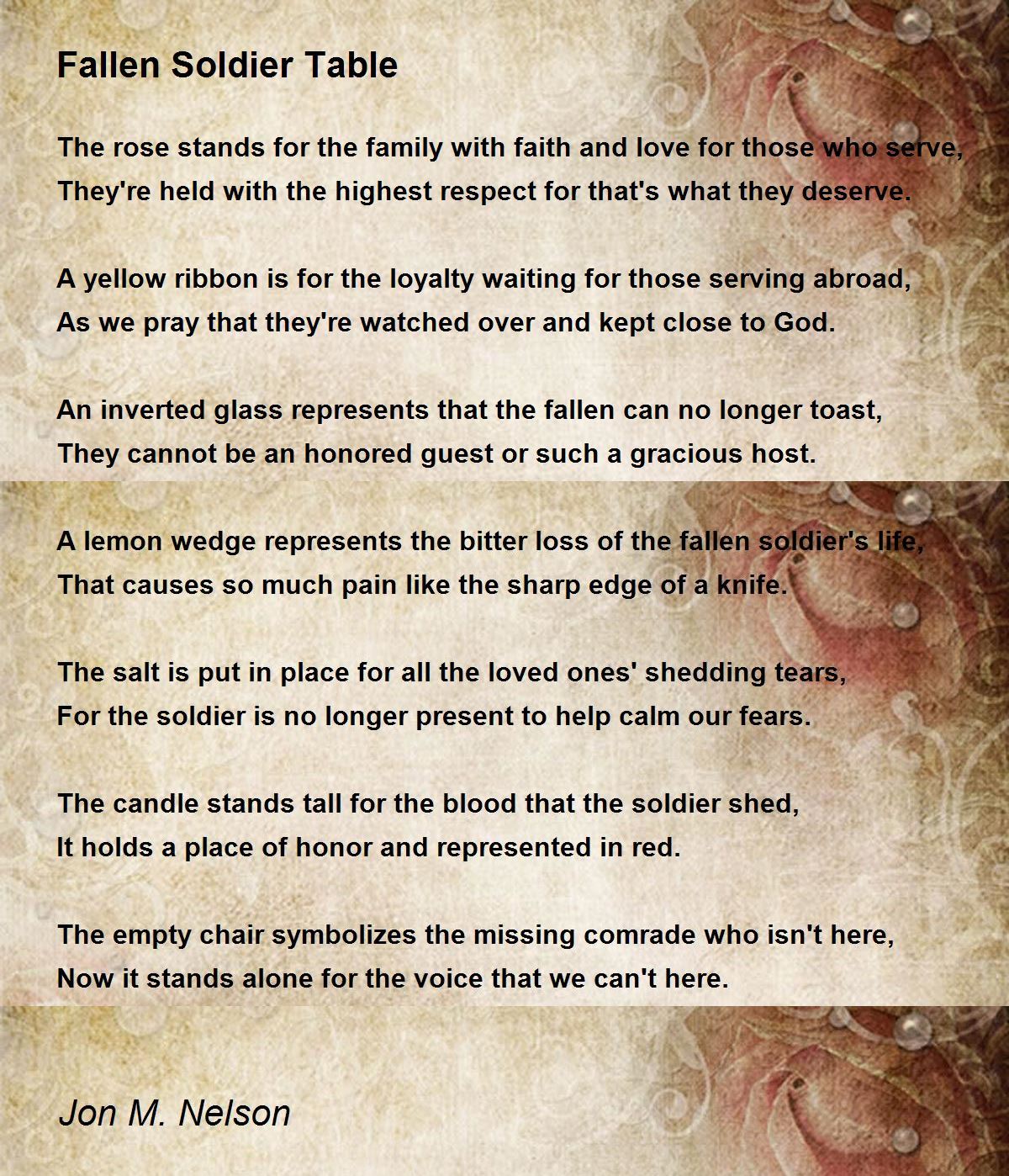 Fallen Soldier Table Poem Printable Printable Word Searches