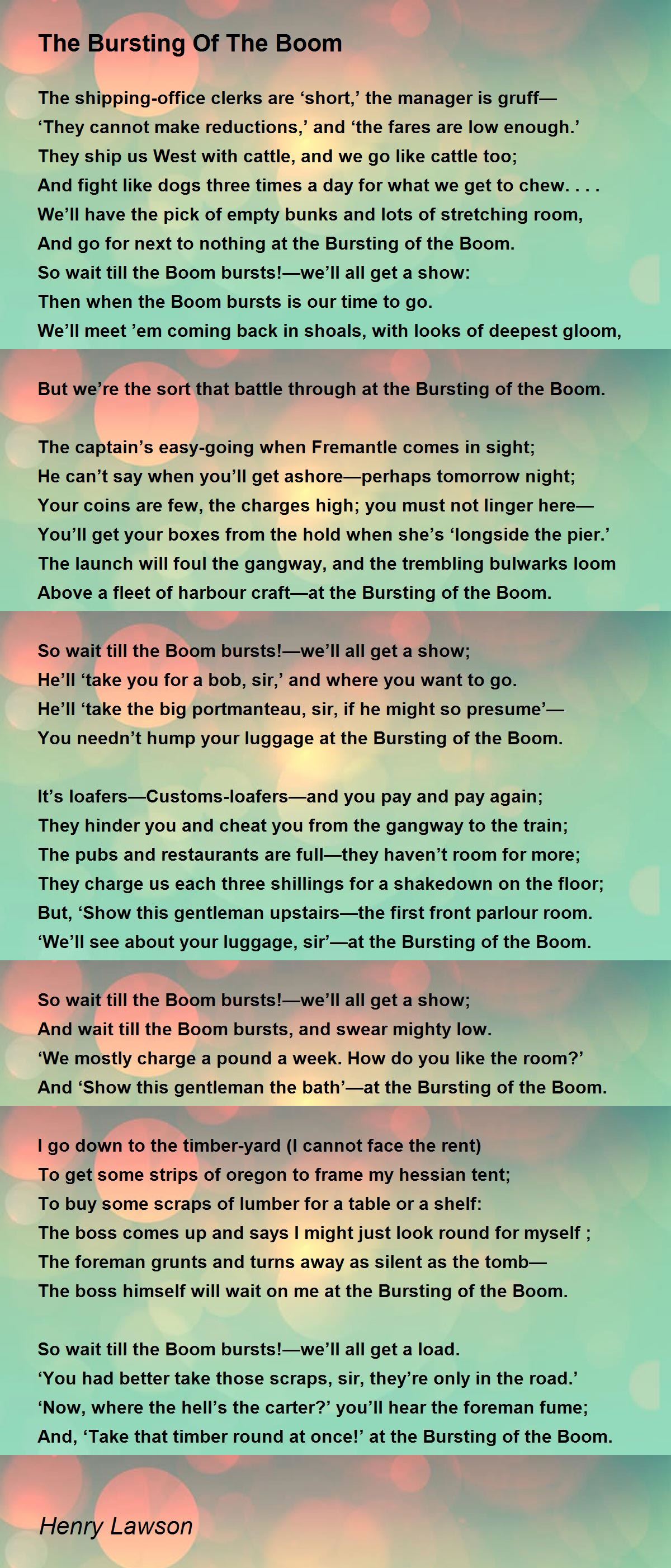 The Bursting Of The Boom - The Bursting Of The Boom Poem by Henry Lawson