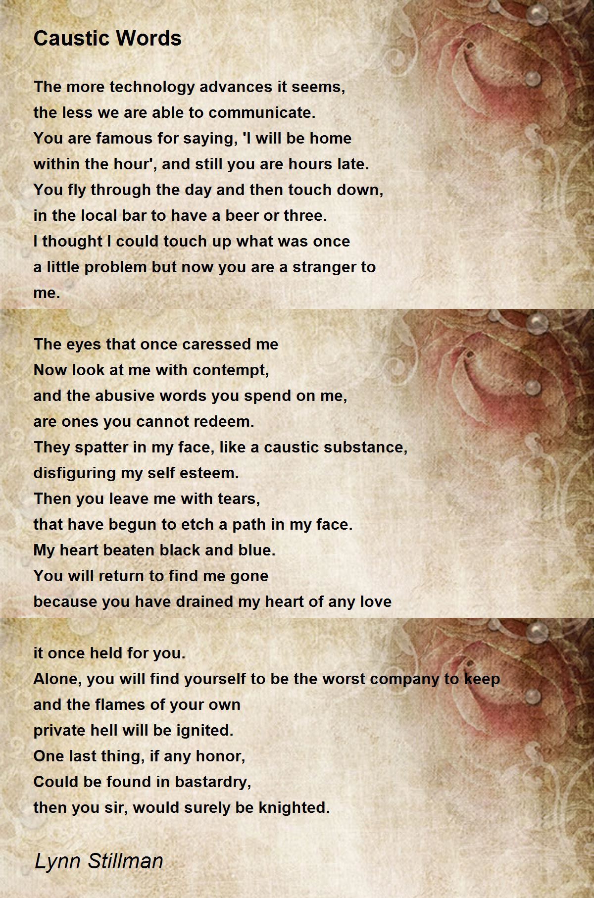 Caustic Words Caustic Words Poem by Lynn Stillman