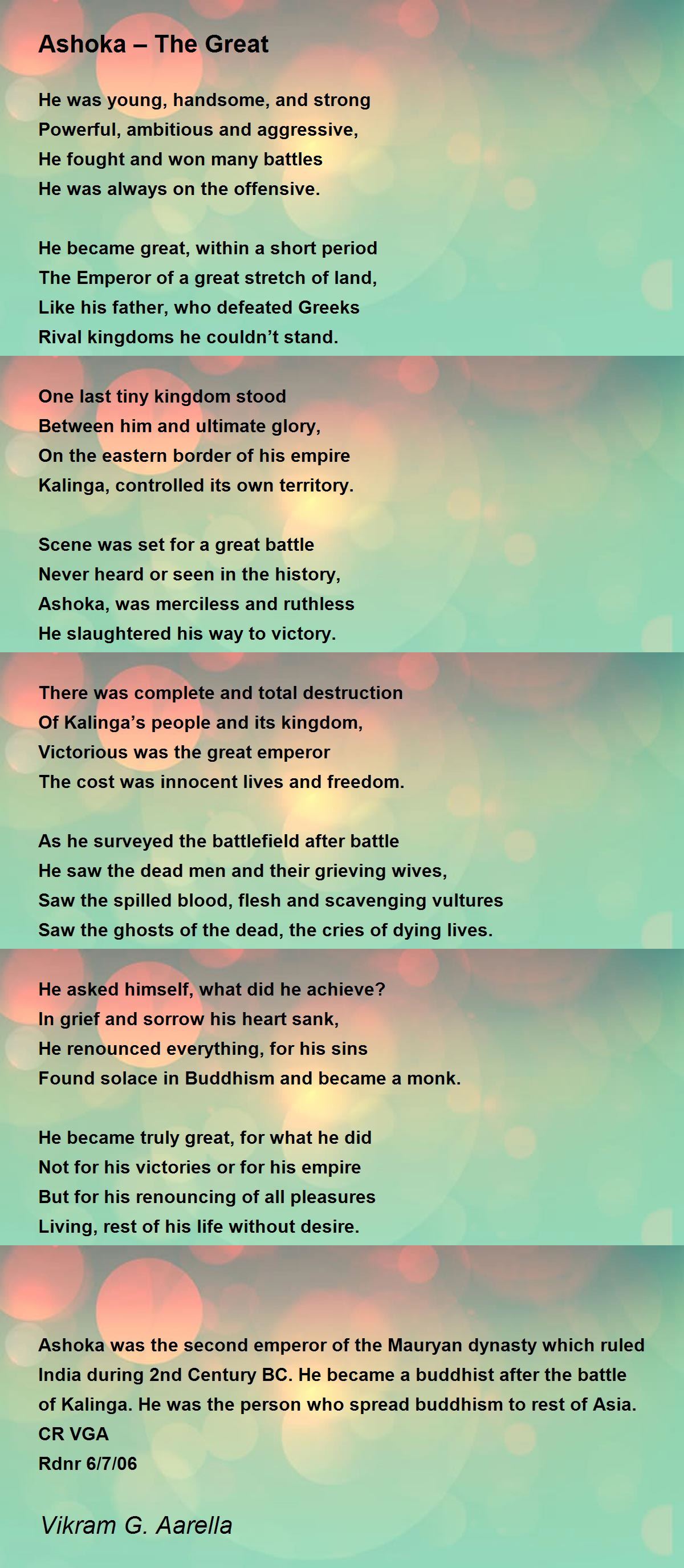 Ashoka The Great Ashoka The Great Poem by Vikram G. Aarella