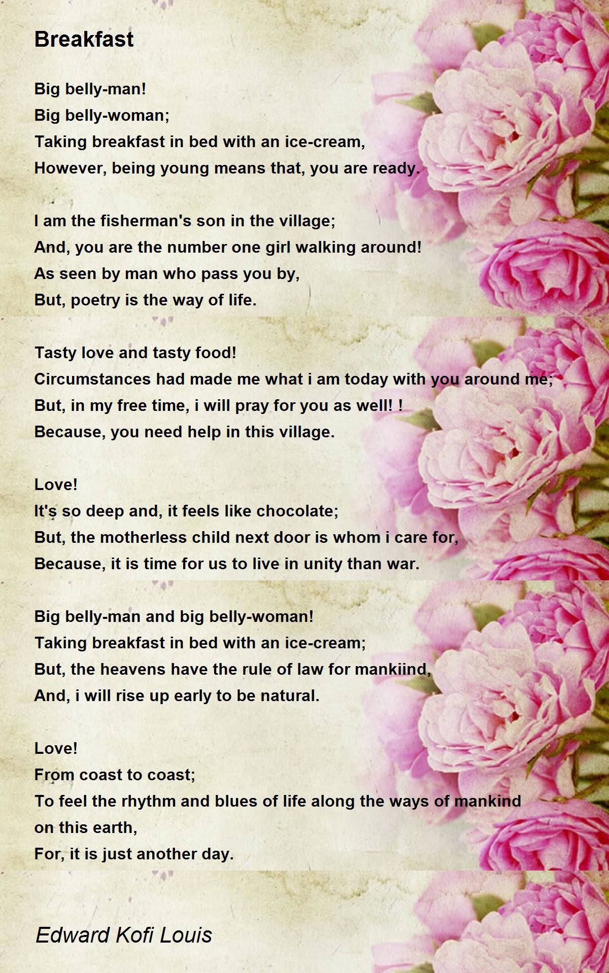 Breakfast Poem by Edward Kofi Louis Poem Hunter