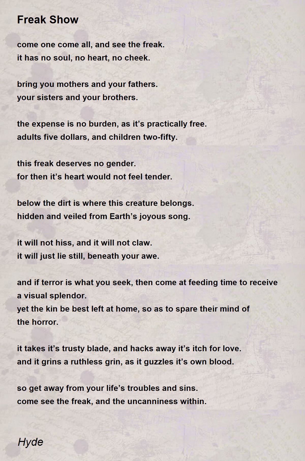Freak Show Poem by Hyde - Poem Hunter