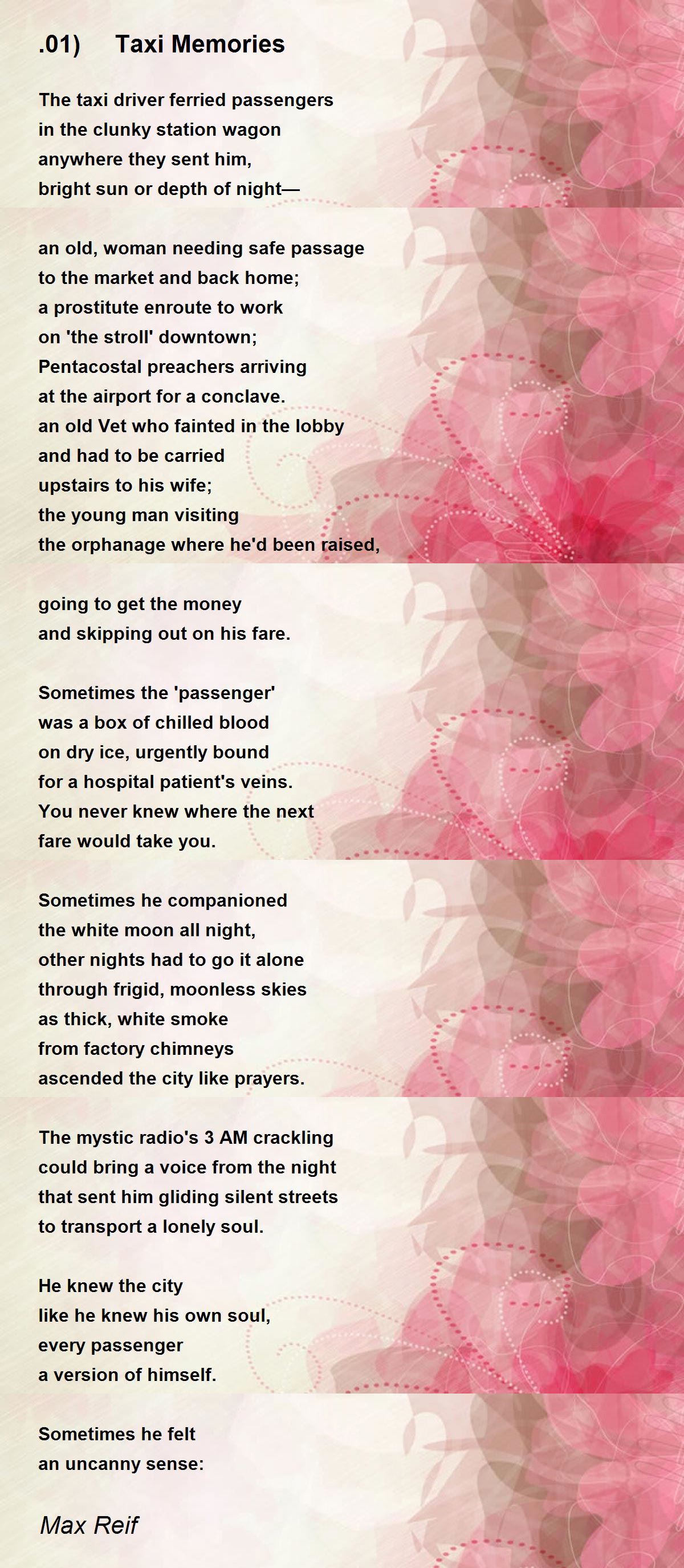 .01) Taxi Memories by Max Reif .01) Taxi Memories Poem
