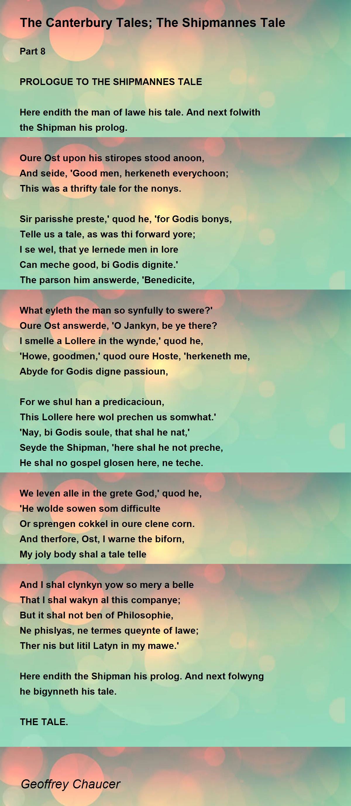 The Canterbury Tales; The Shipmannes Tale Poem by Geoffrey Chaucer