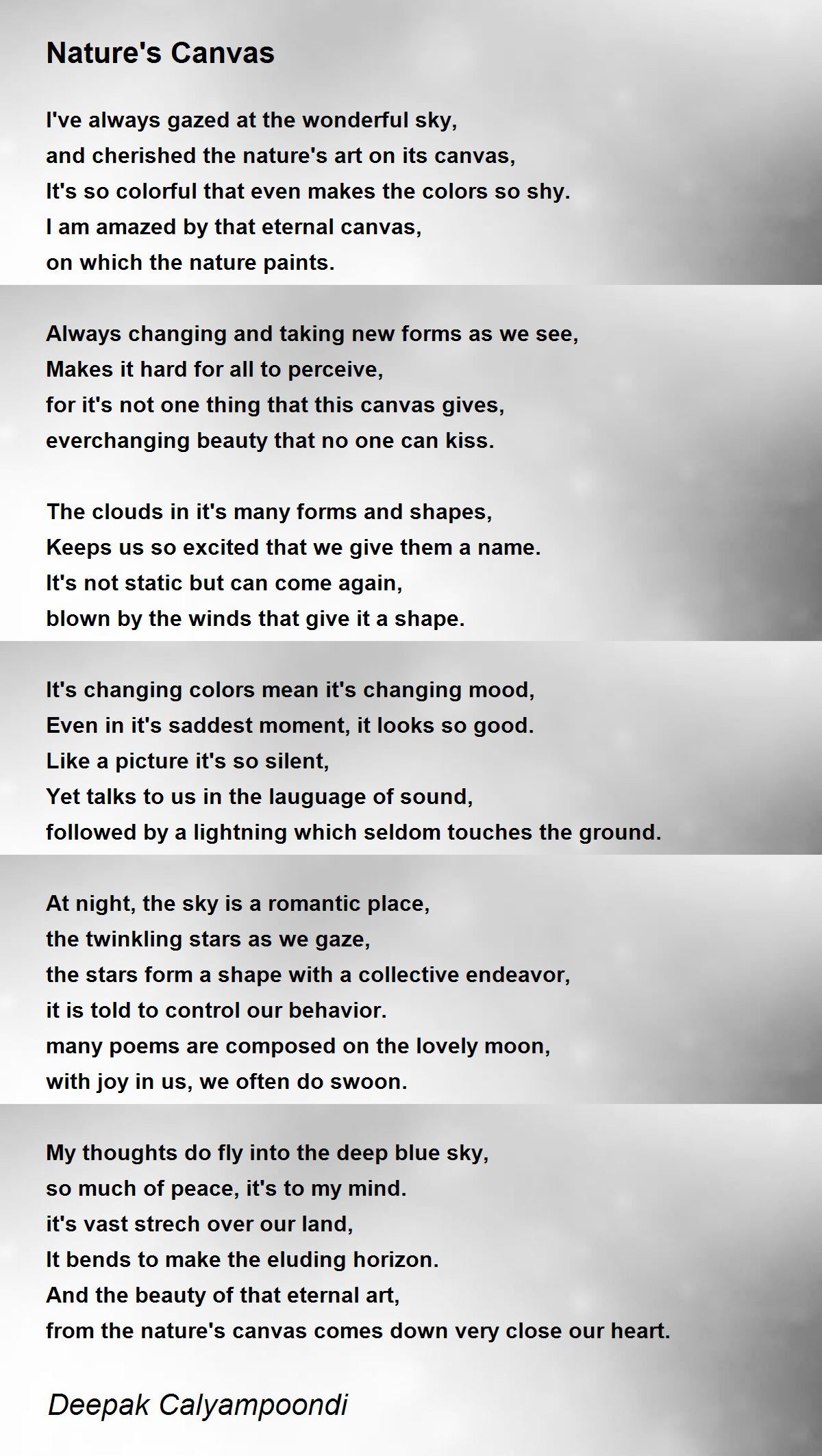 Nature's Canvas Nature's Canvas Poem by Deepak Calyampoondi