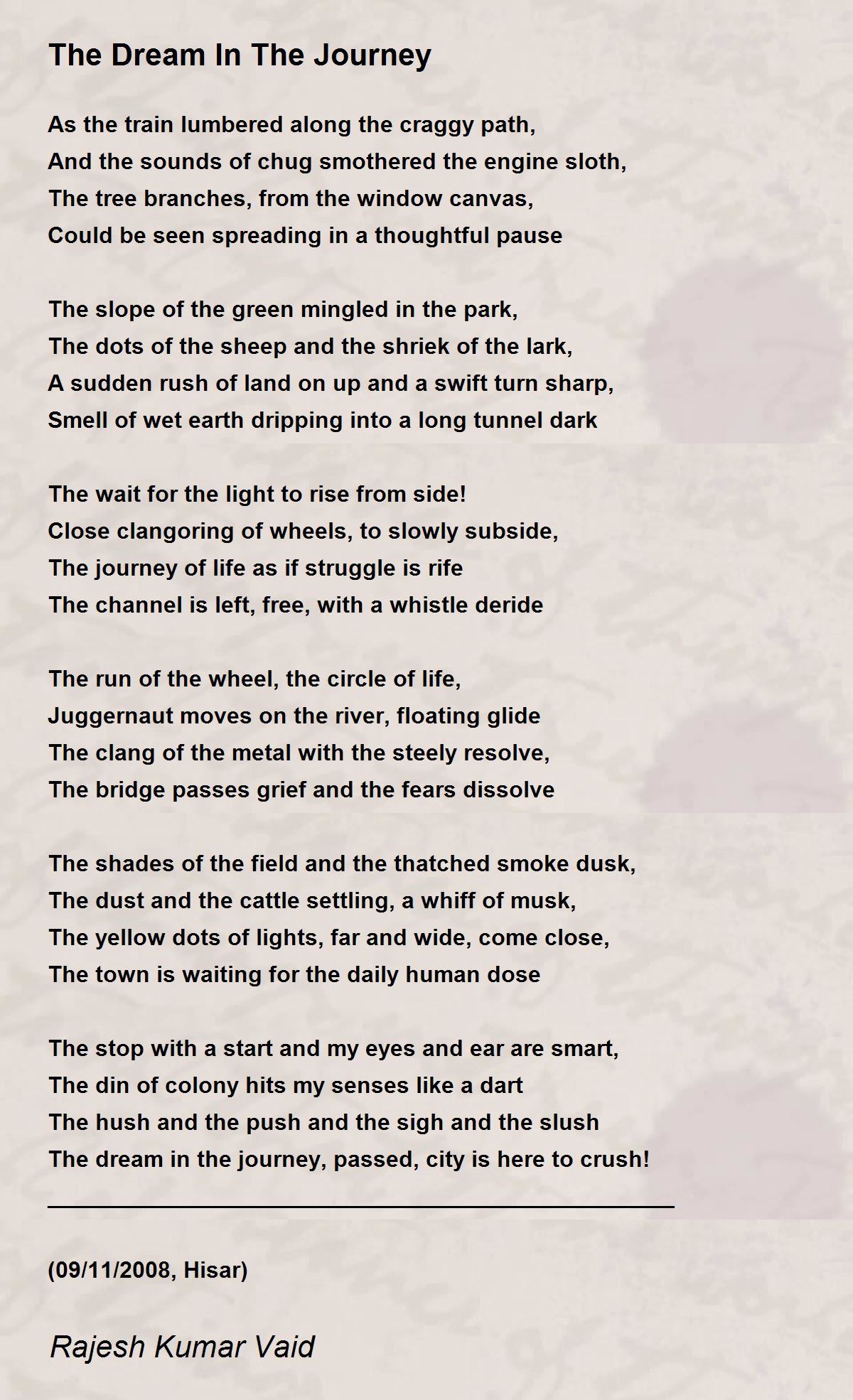 The Dream In The Journey Poem by Rajesh Kumar Vaid - Poem ...