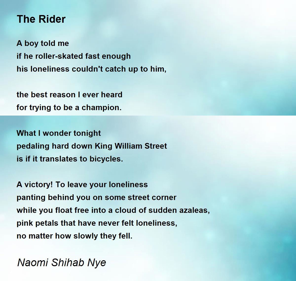 The Rider The Rider Poem by Naomi Shihab Nye