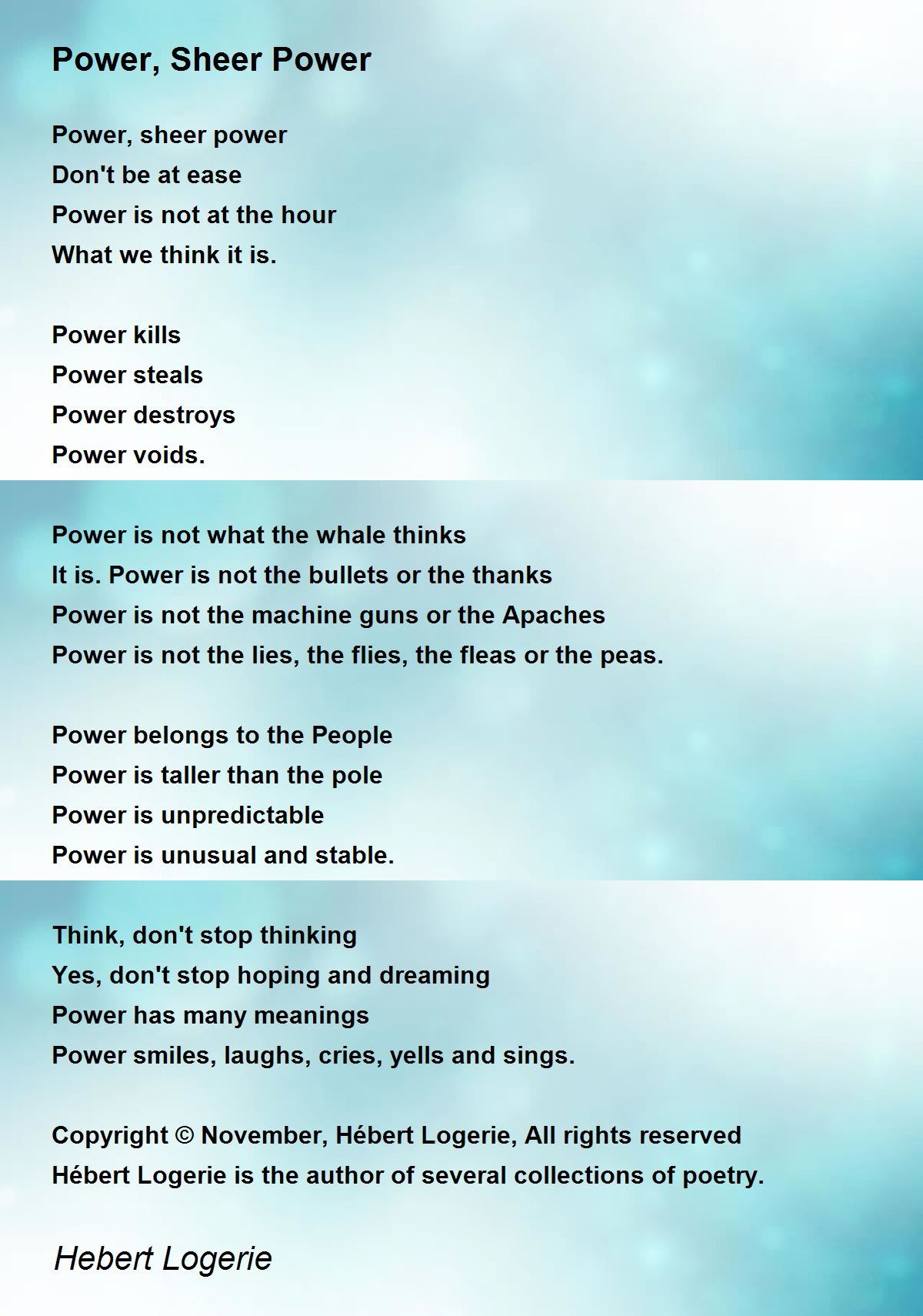 Power, Sheer Power Power, Sheer Power Poem by Hebert Logerie