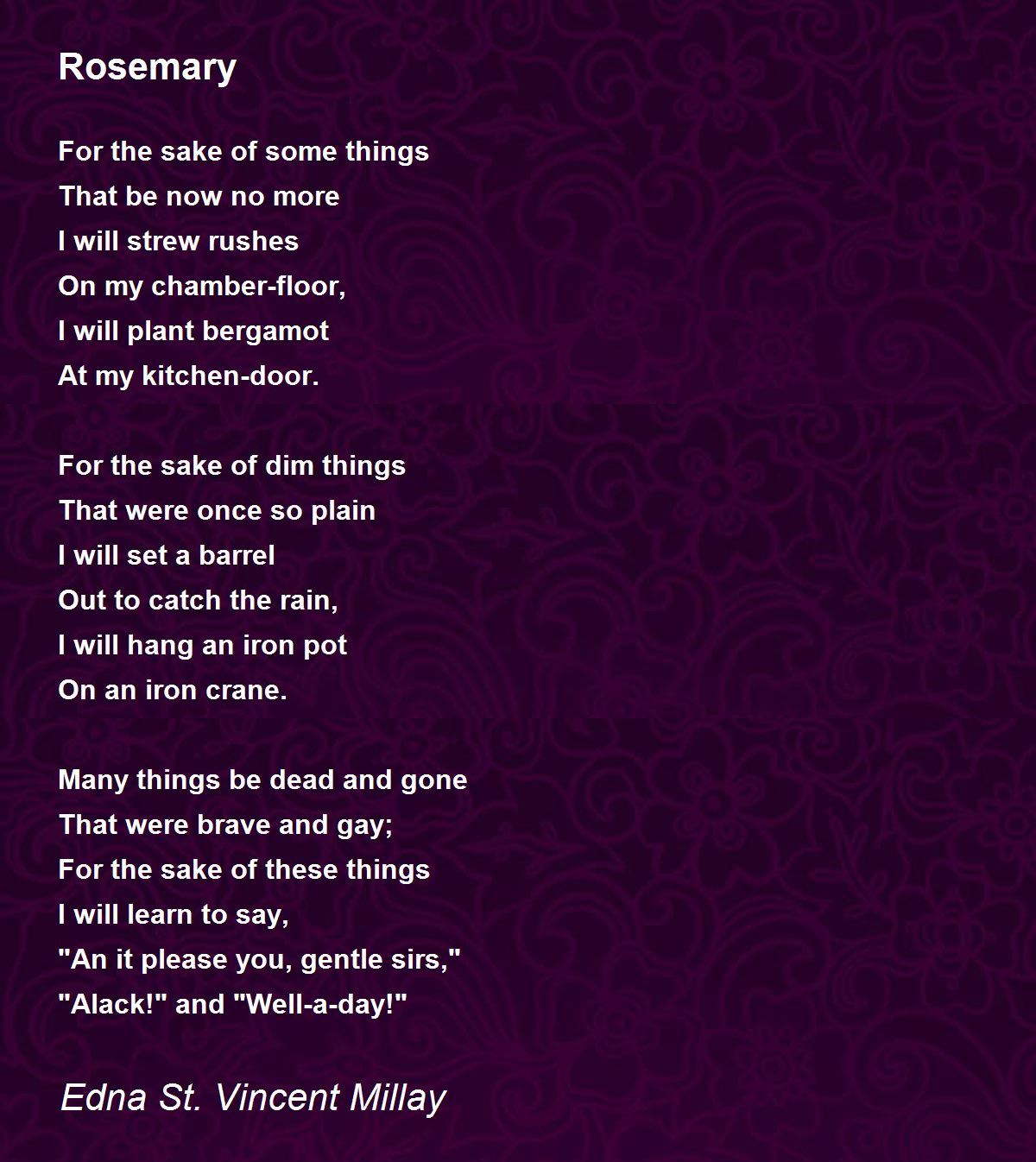 Rosemary Rosemary Poem by Edna St. Vincent Millay