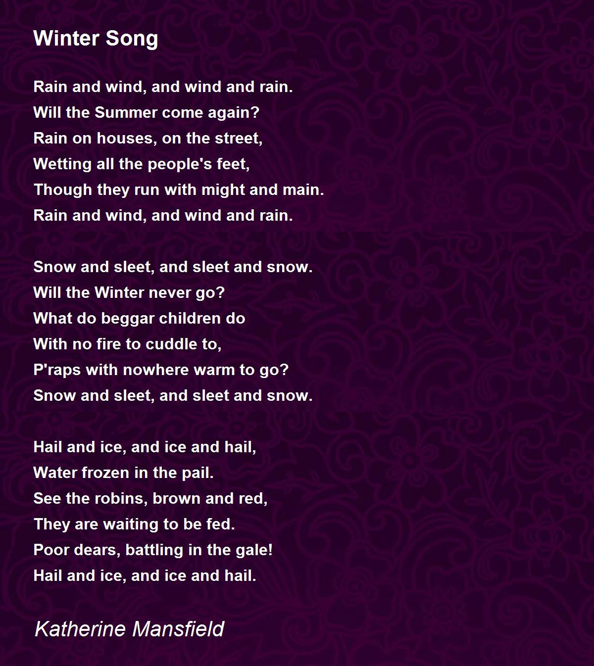 Download Winter Song Poem By Katherine Mansfield Poem Hunter