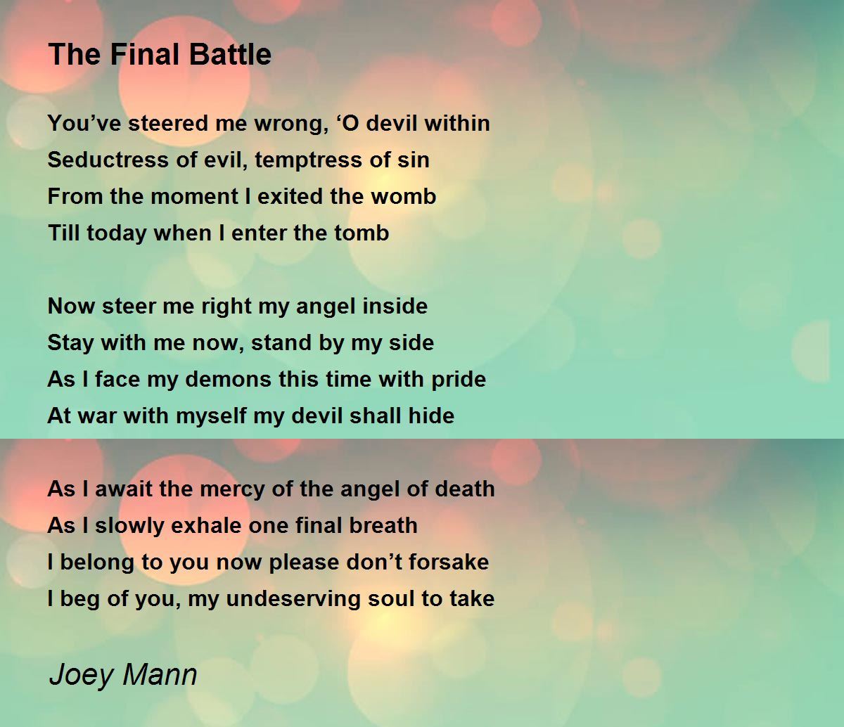 The Final Battle The Final Battle Poem by Joey Mann