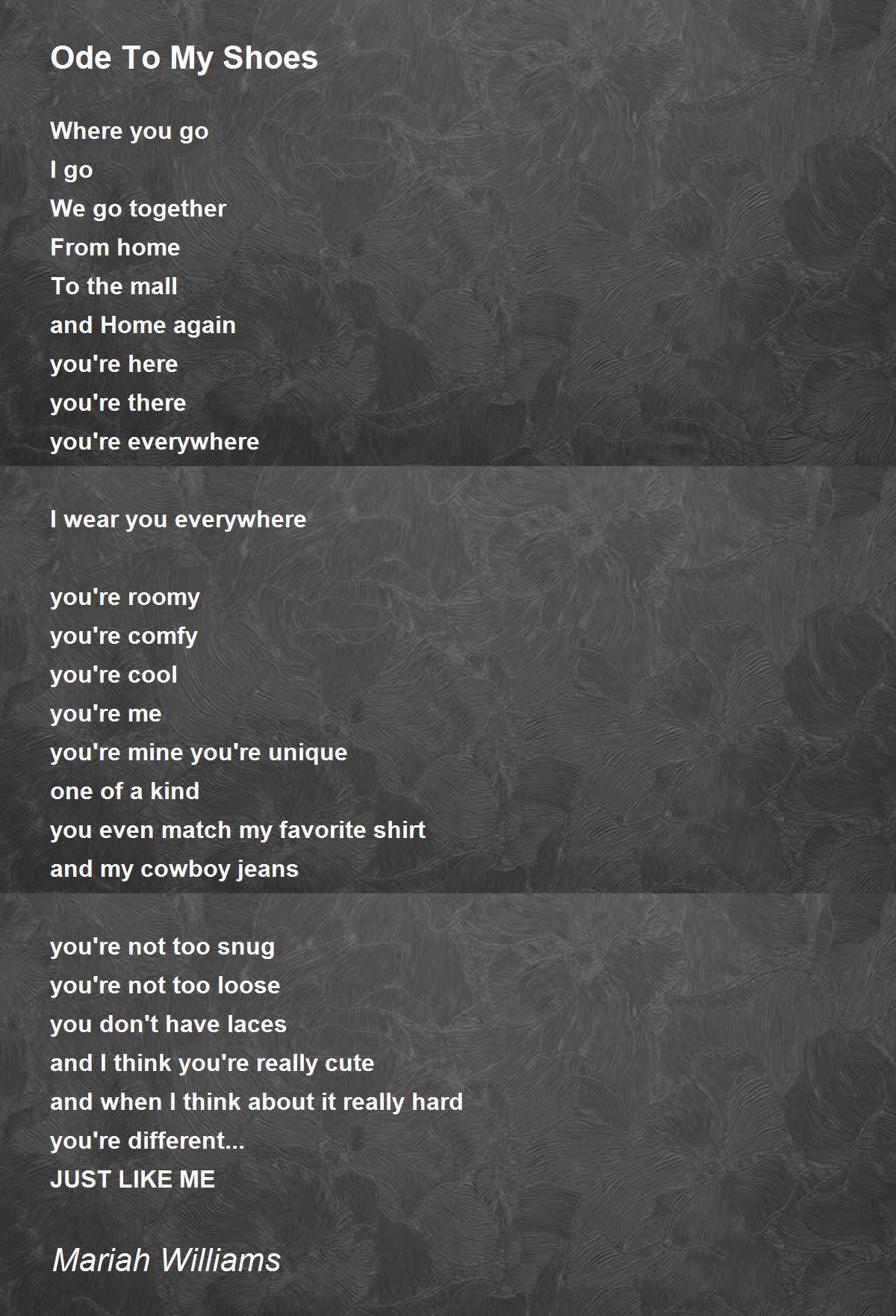 Ode To My Shoes Poem by Mariah Williams Poem Hunter