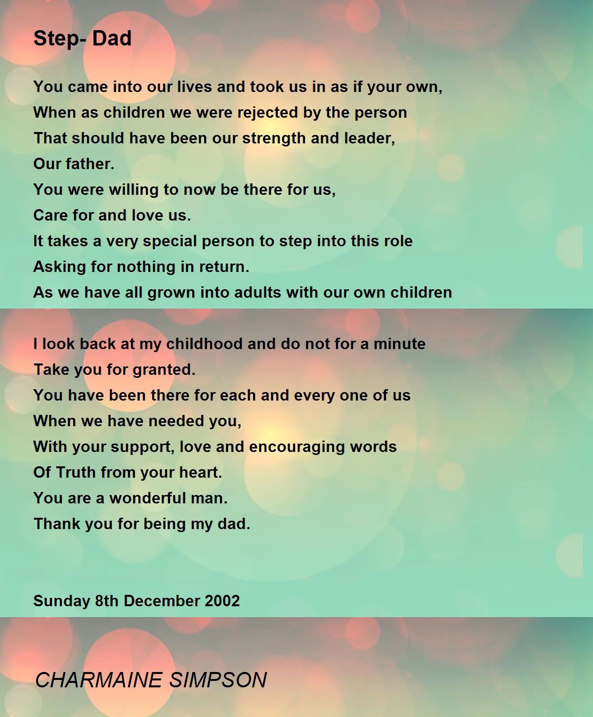 Step Dad Poems From Daughter Step- Dad - Step- Dad Poem By Charmaine Simpson