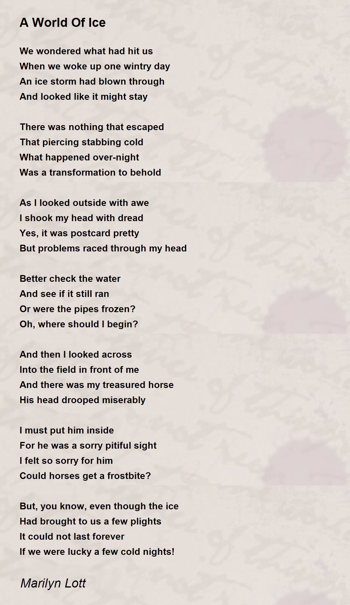 A World Of Ice by Marilyn Lott A World Of Ice Poem