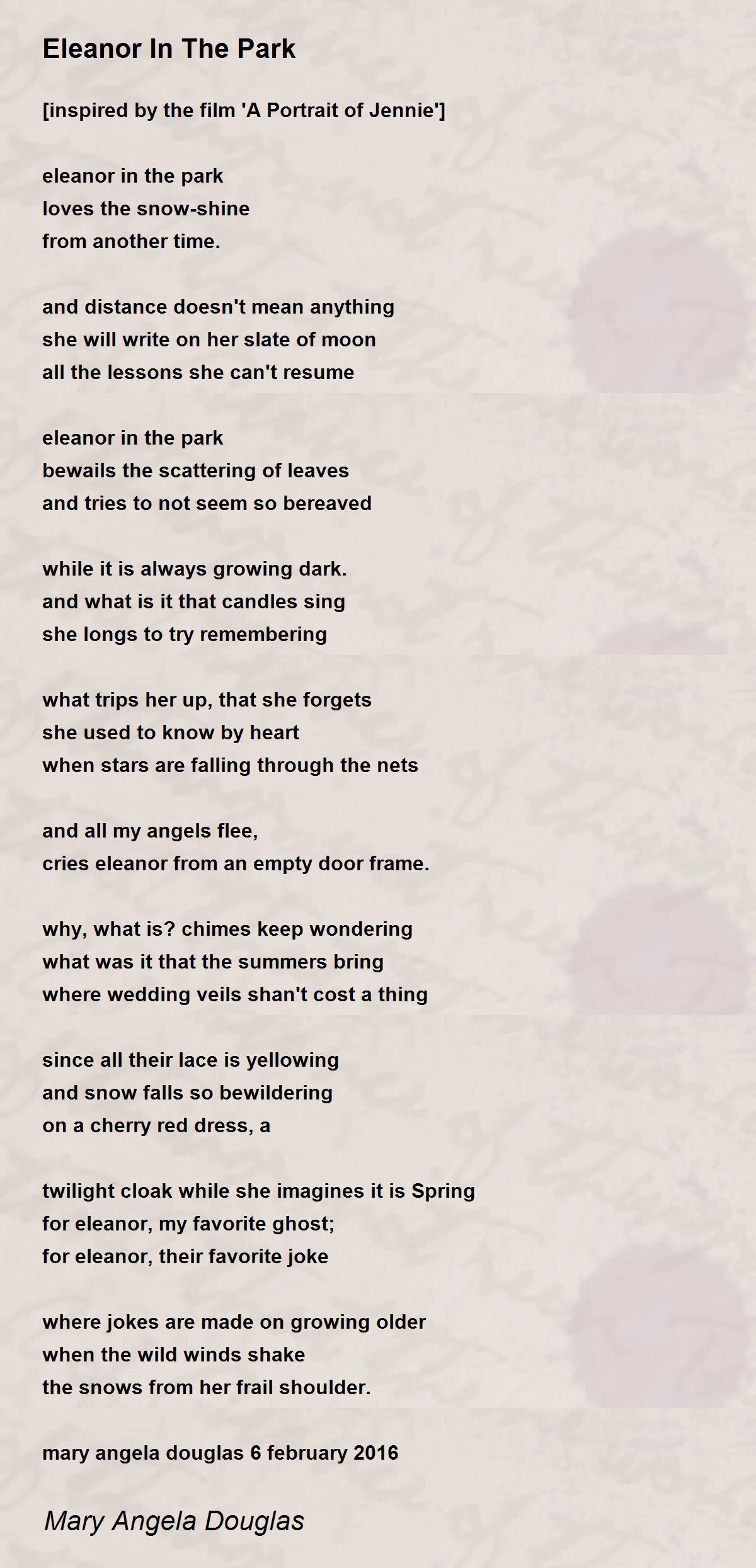 Eleanor In The Park Eleanor In The Park Poem by Mary Angela Douglas