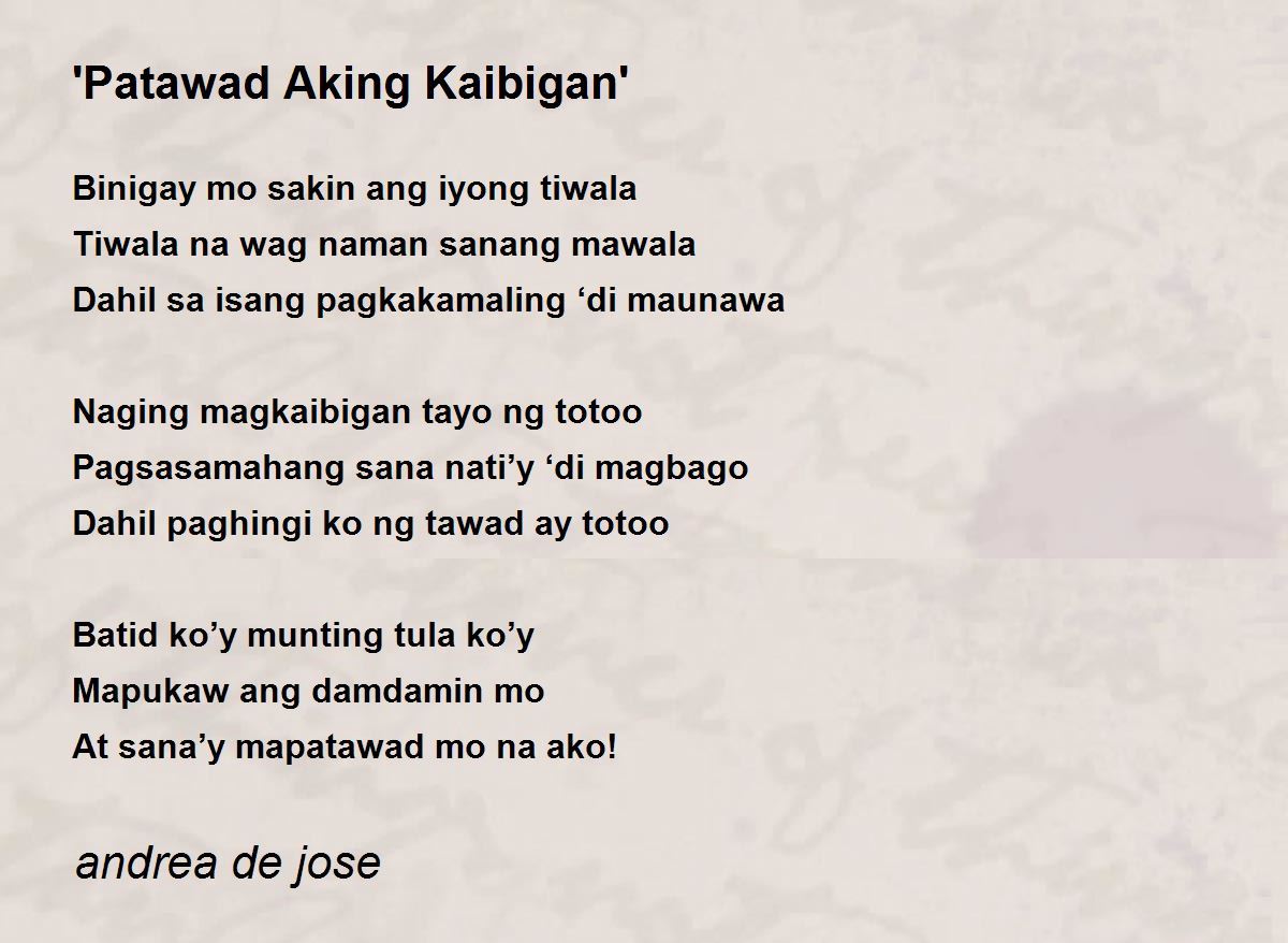 Tagalog Poem About Death Para Sa Kaibigan