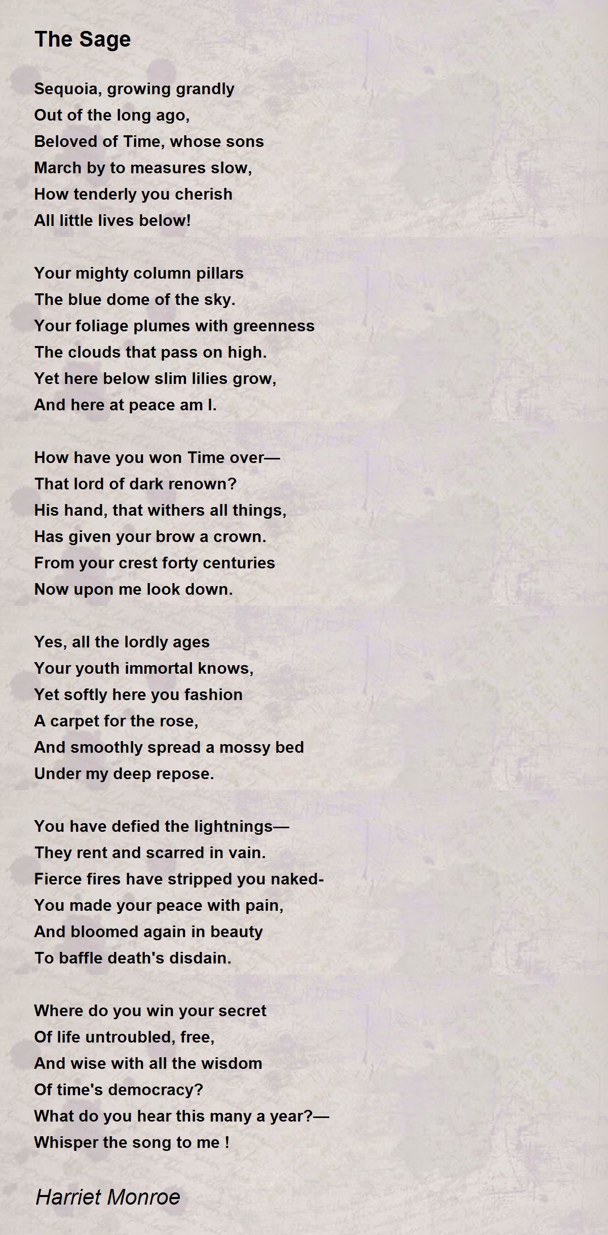 The Sage The Sage Poem by Harriet Monroe