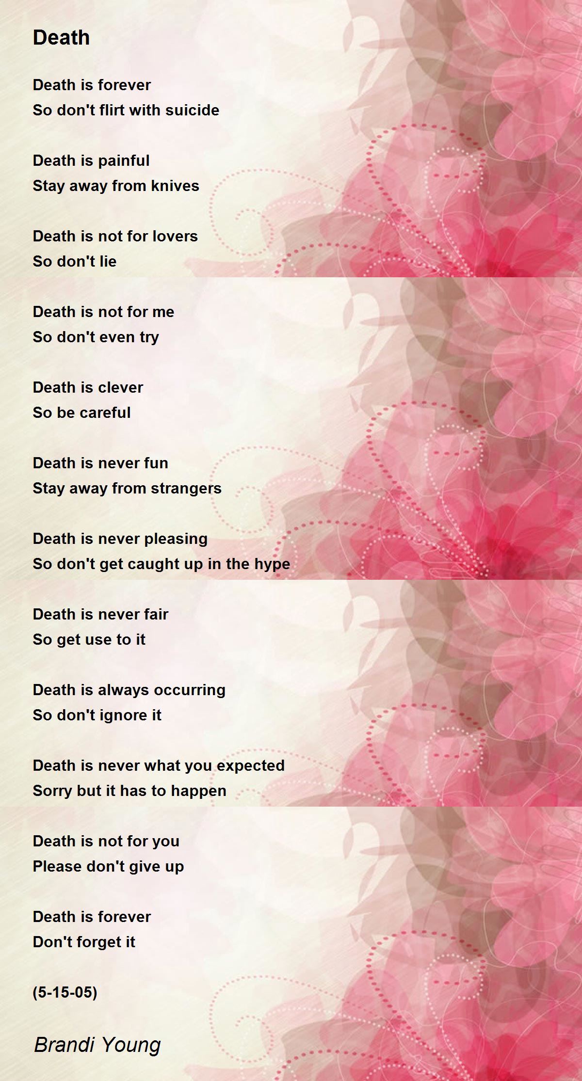 Death Poem By Brandi Young Poem Hunter Comments Page 1