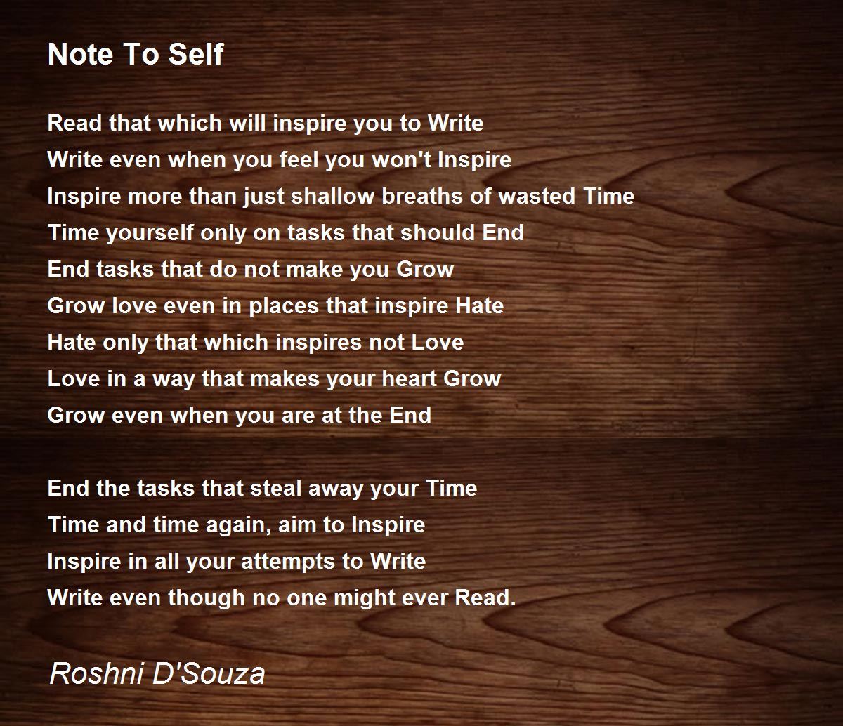 Note To Self Poem by Roshni D'Souza Poem Hunter