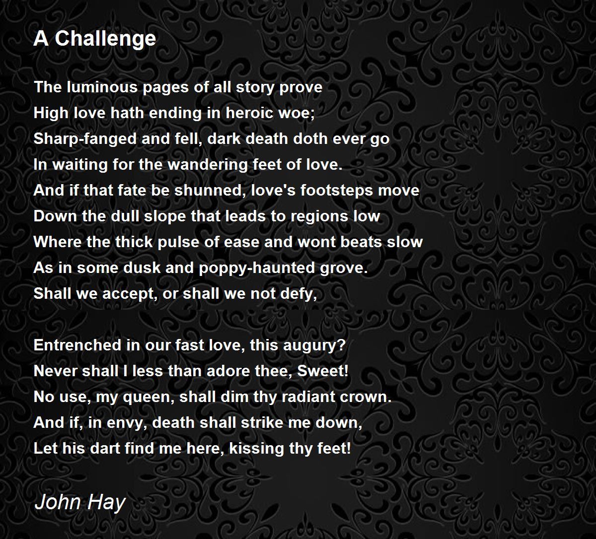 A Challenge A Challenge Poem by John Hay