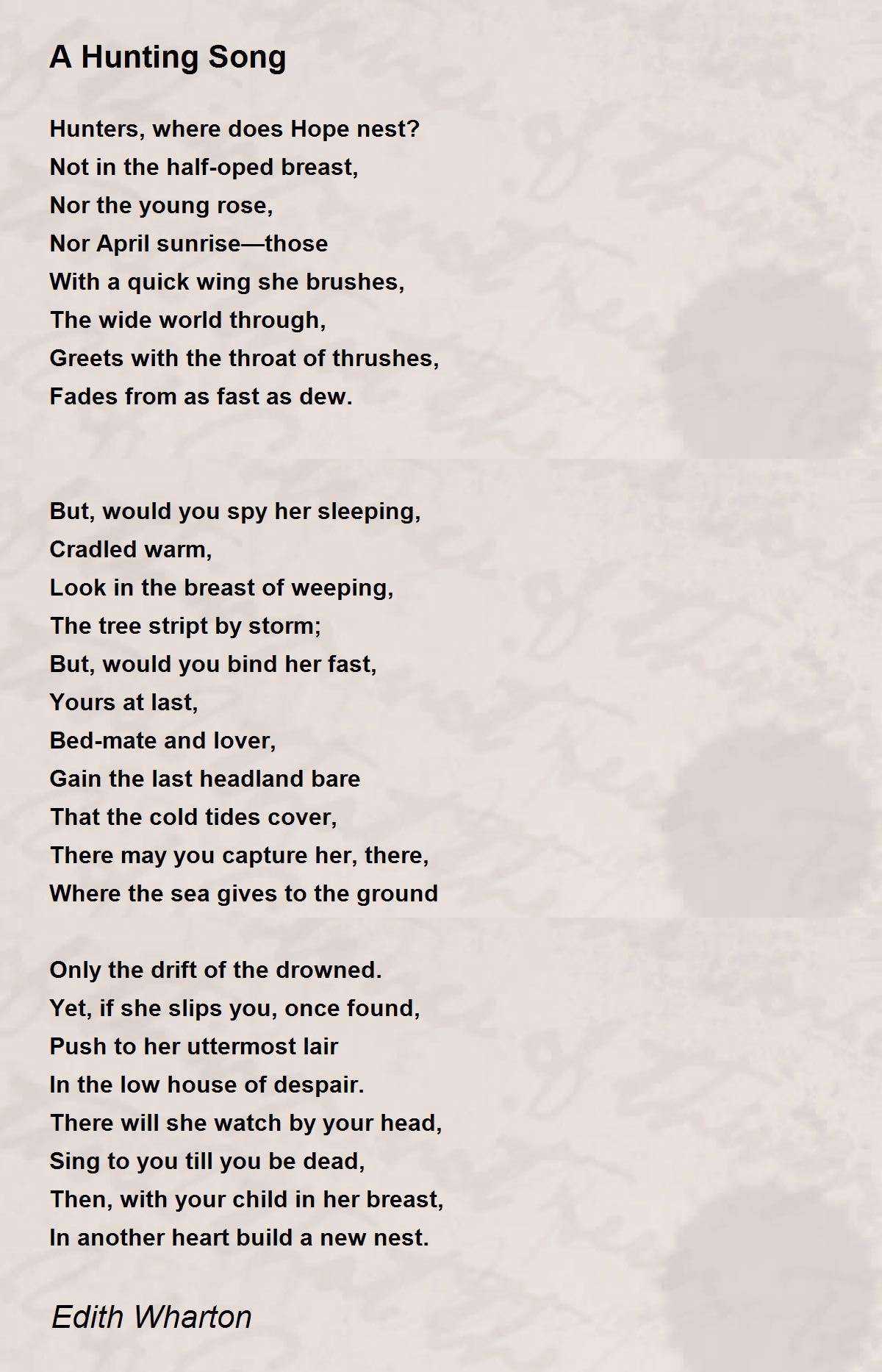 A Hunting Song A Hunting Song Poem by Edith Wharton