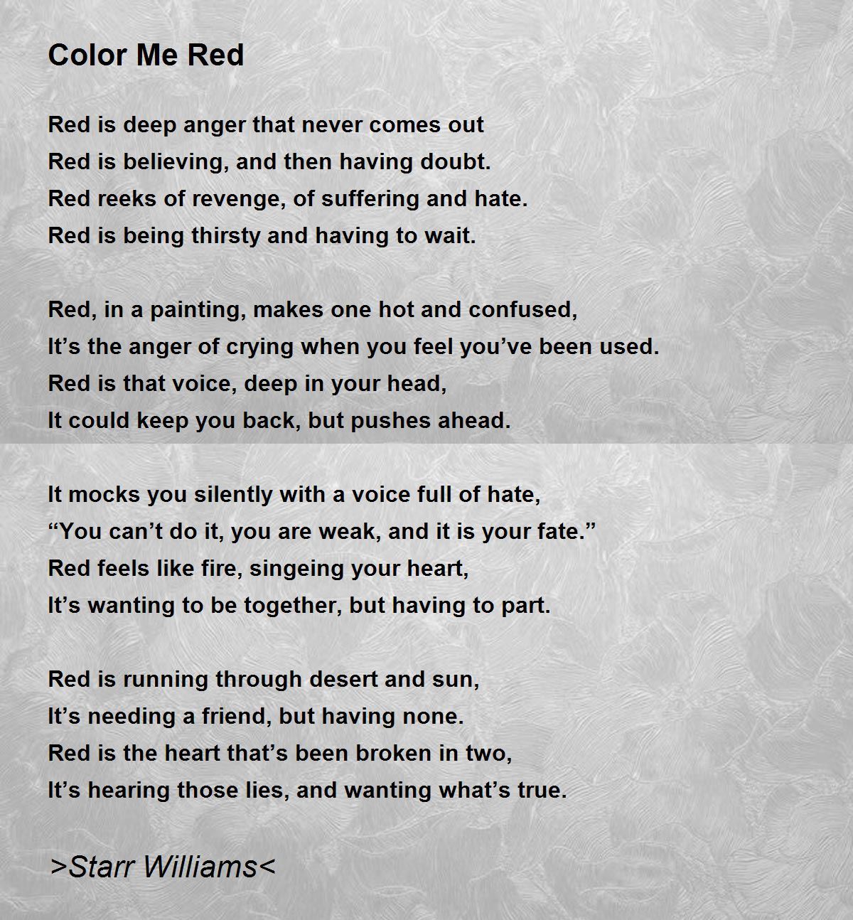 Color Me Red Color Me Red Poem by >Starr Williams