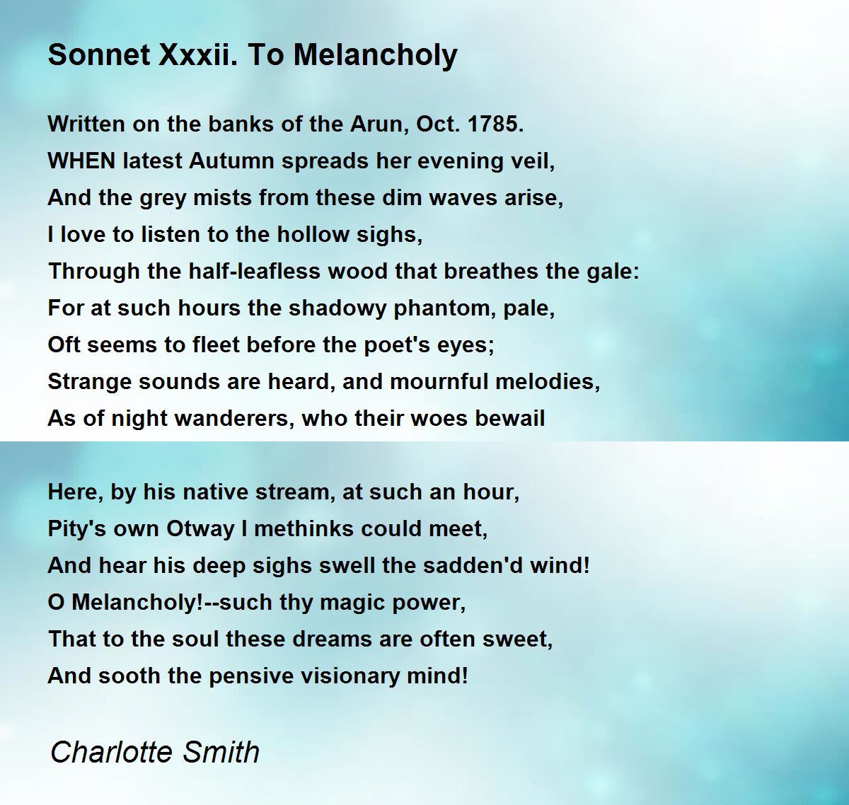 Sonnet Xxxii. To Melancholy Poem by Charlotte Smith - Poem 