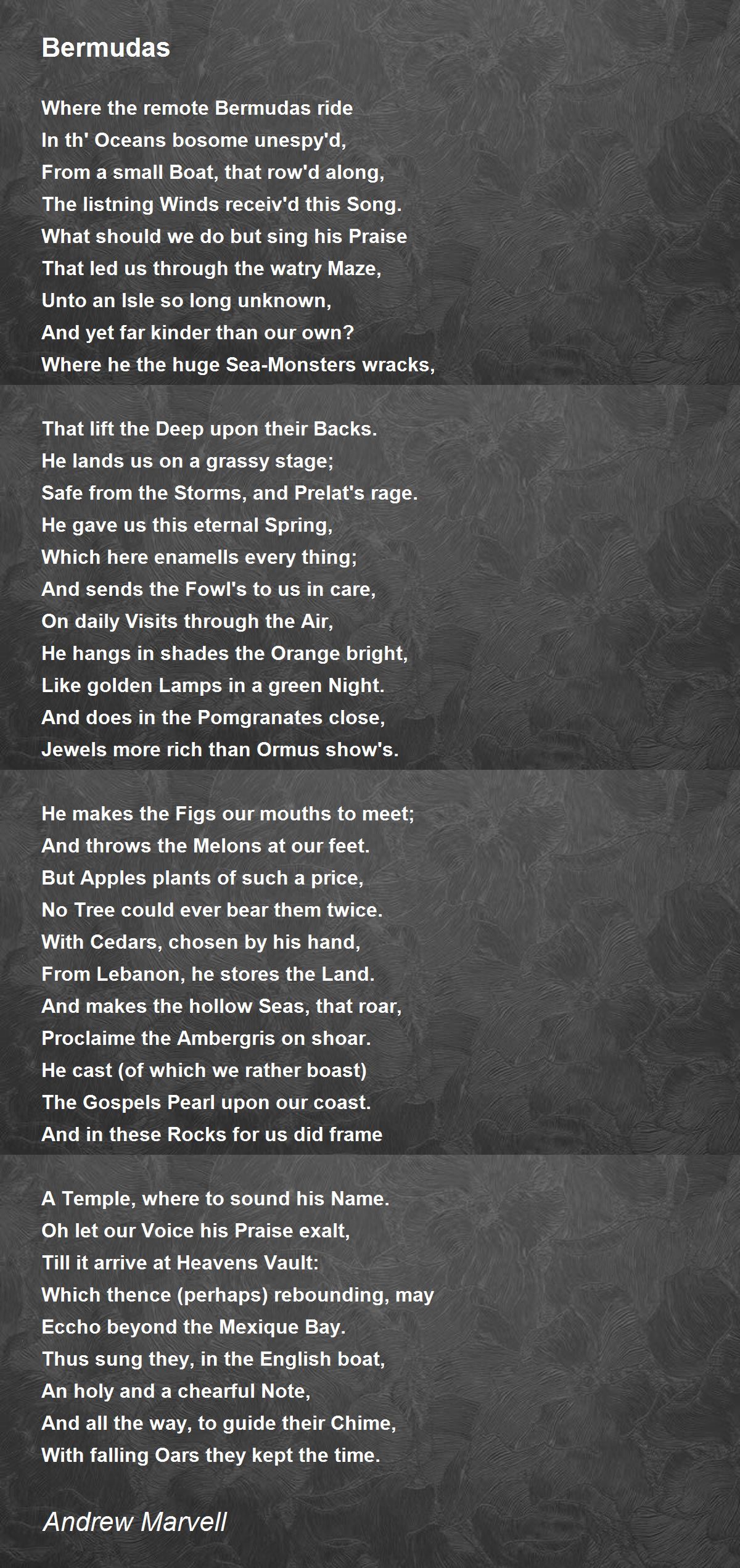 Bermudas Poem by Andrew Marvell - Poem Hunter Comments