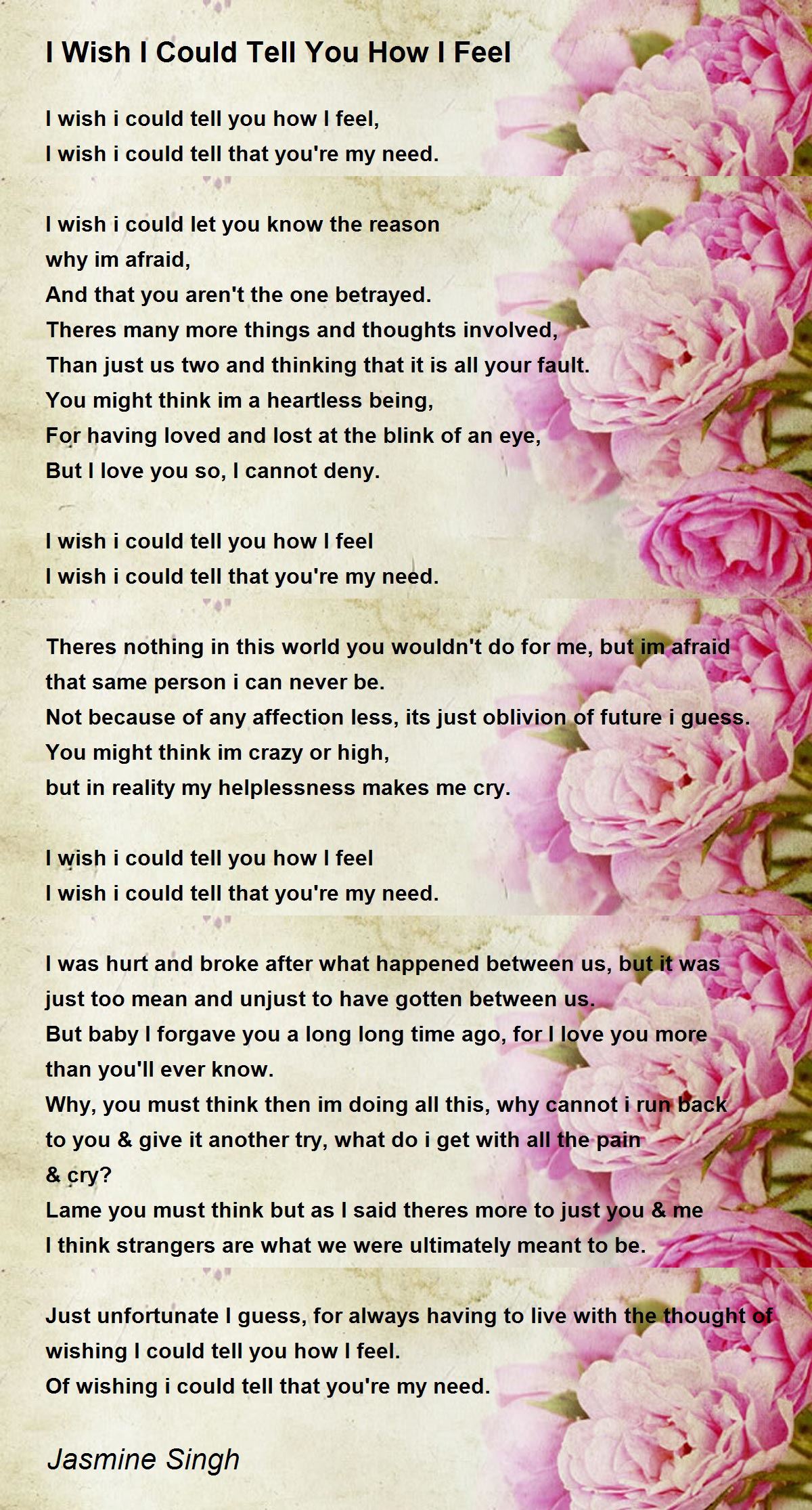 I Wish I Could Tell You How I Feel By Jasmine Singh I Wish I Could Tell You How I Feel Poem