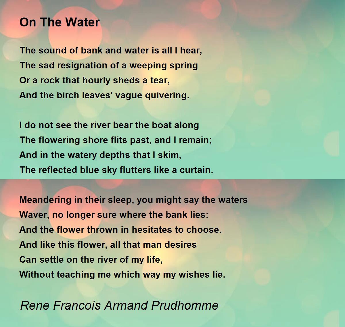 On The Water Poem by Rene Francois Armand Prudhomme Poem Hunter