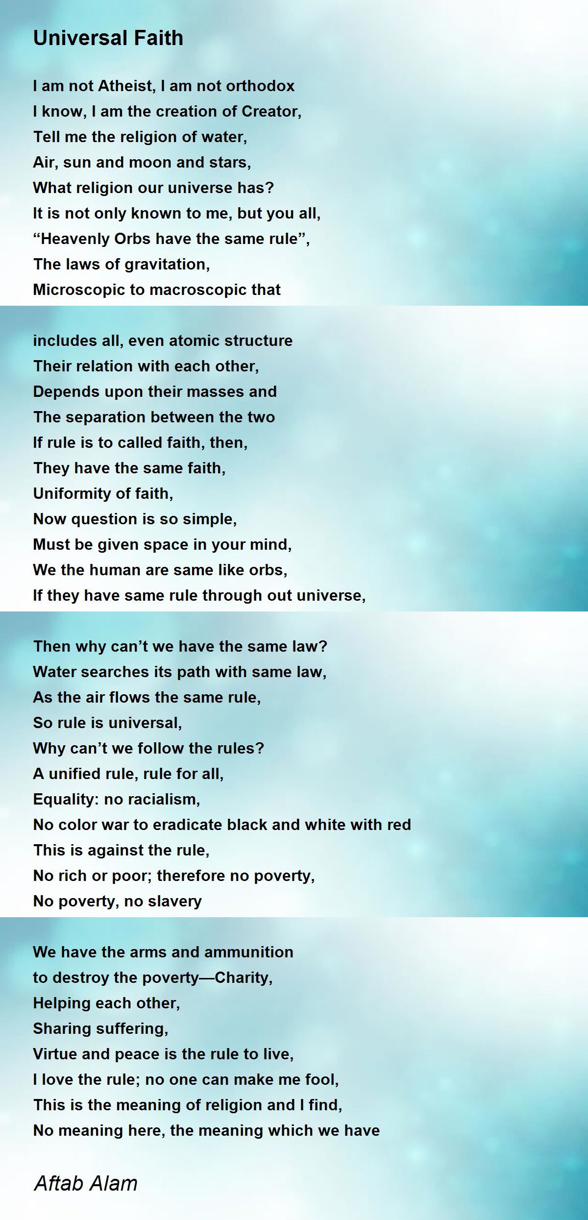 Universal Faith By Aftab Alam Universal Faith Poem
