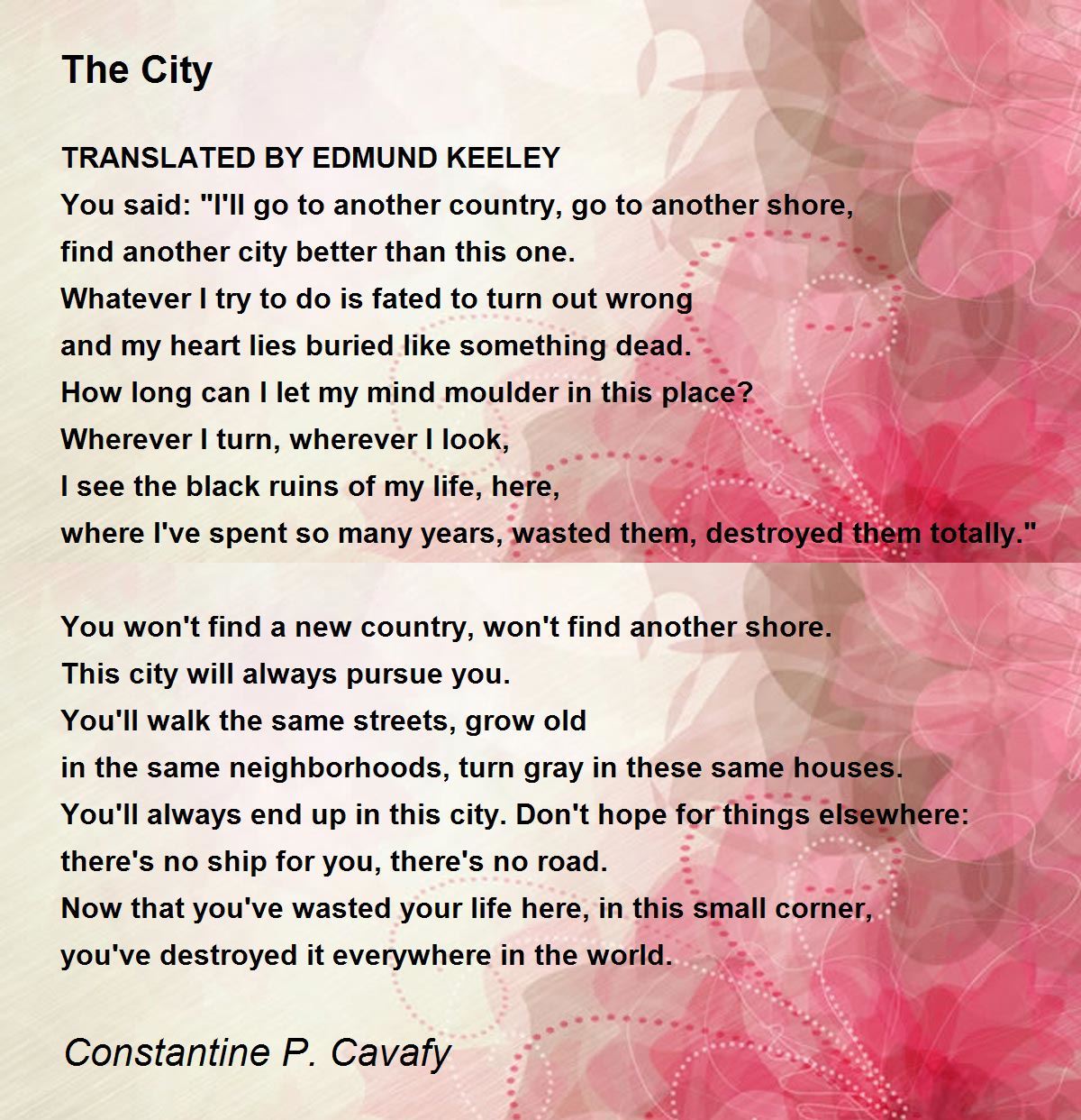 The City Poem by Constantine P. Cavafy - Poem Hunter