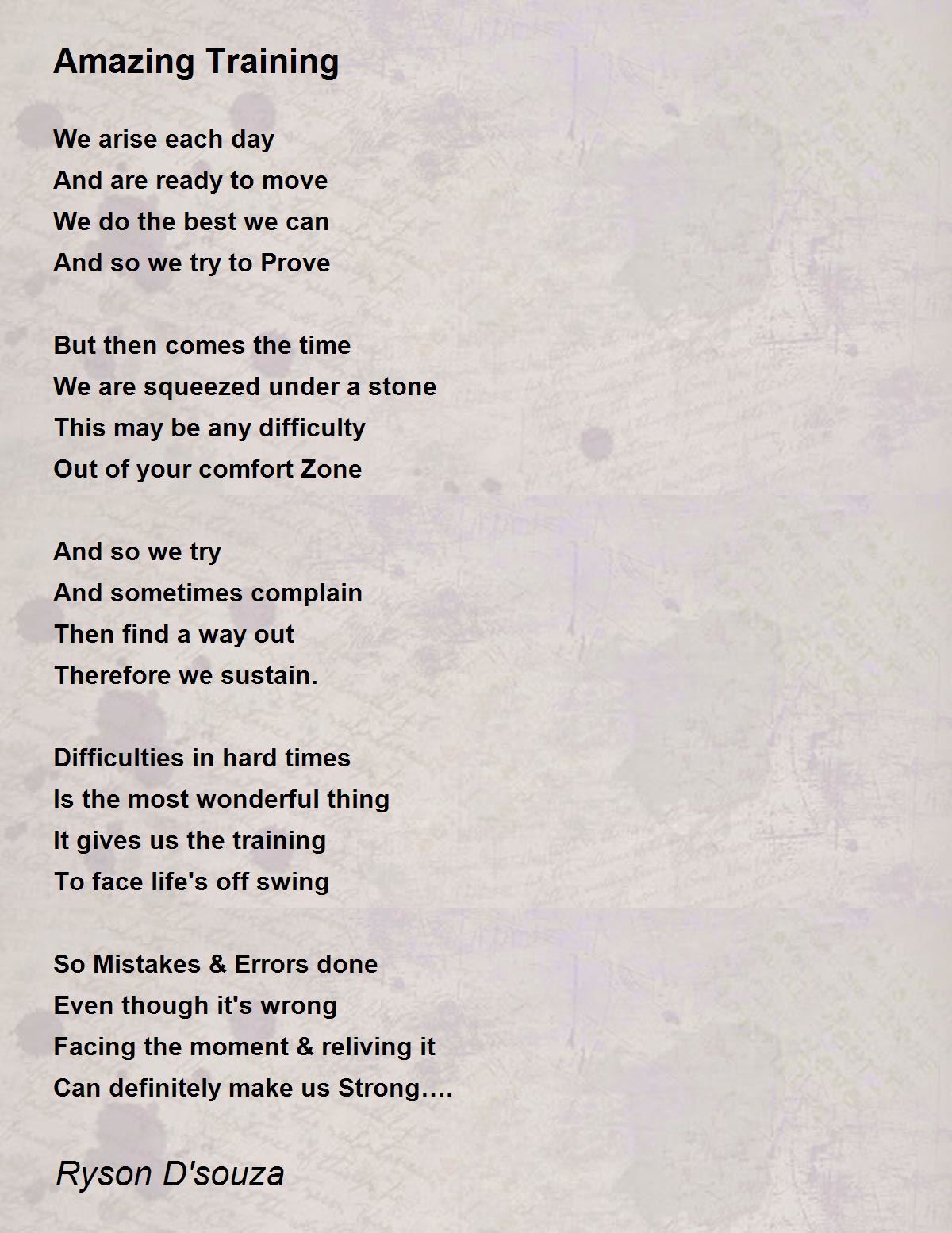 Amazing Training Amazing Training Poem by Ryson Dsouza