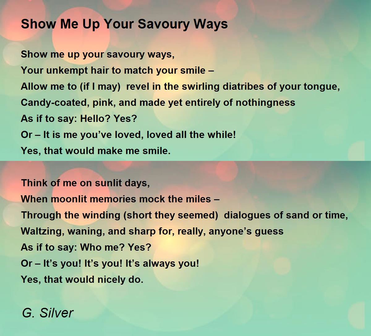 Show Me Up Your Savoury Ways by G. Silver Show Me Up Your Savoury