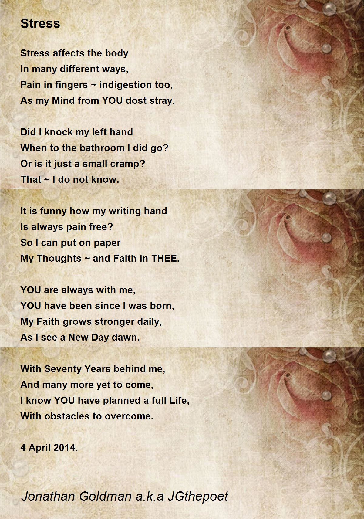 Stress Stress Poem by Jonathan Goldman a.k.a JGthepoet