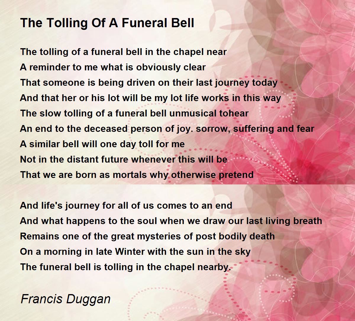 The Tolling Of A Funeral Bell Poem by Francis Duggan Poem Hunter