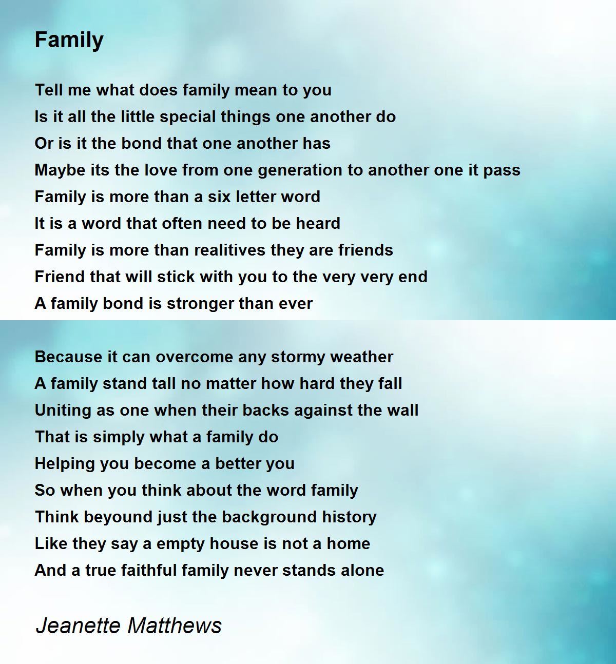 Family Poem by Jeanette Matthews - Poem Hunter