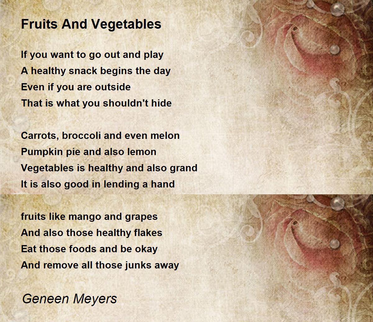 Fruits And Vegetables Fruits And Vegetables Poem by Geneen Meyers