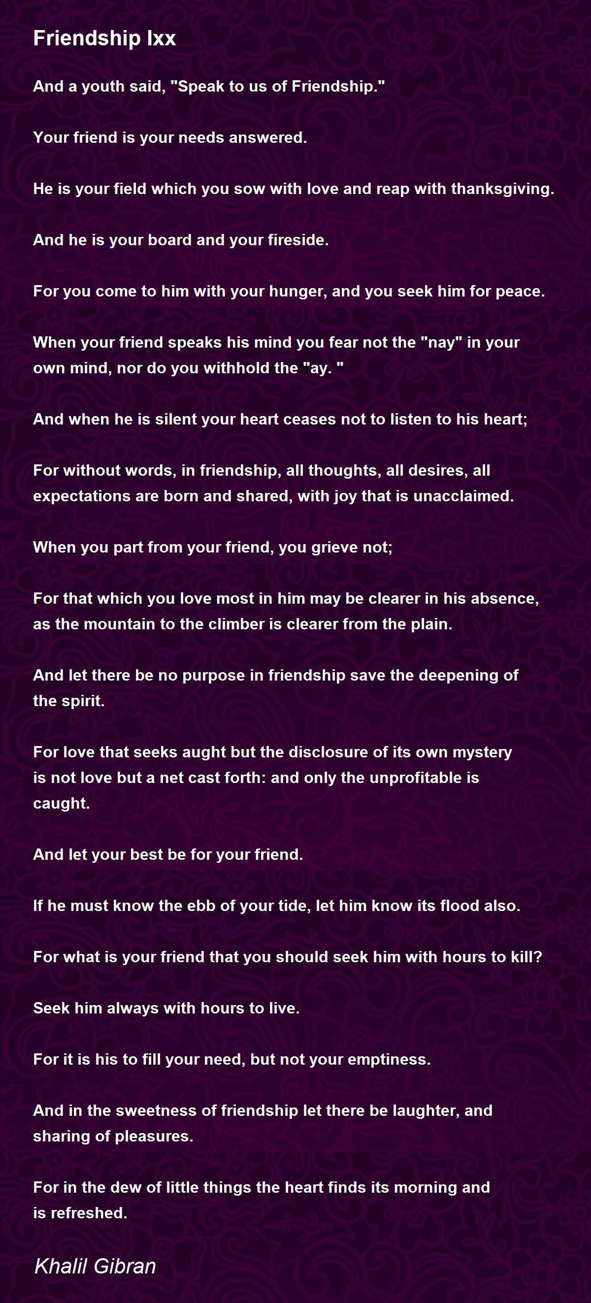 kahlil gibran poems on friendship